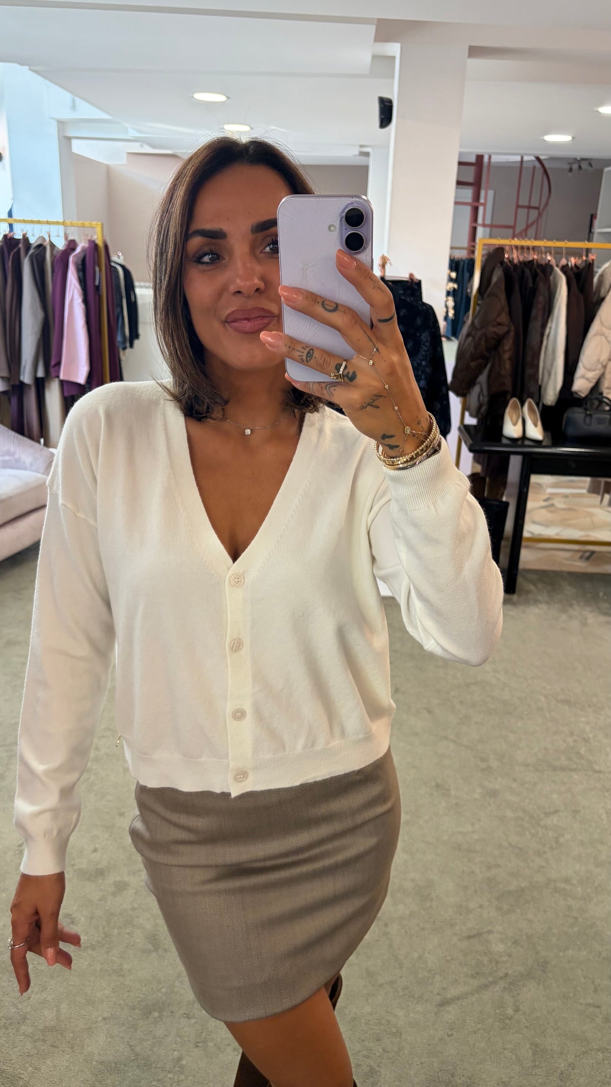 Cardigan bianco misto lana tk