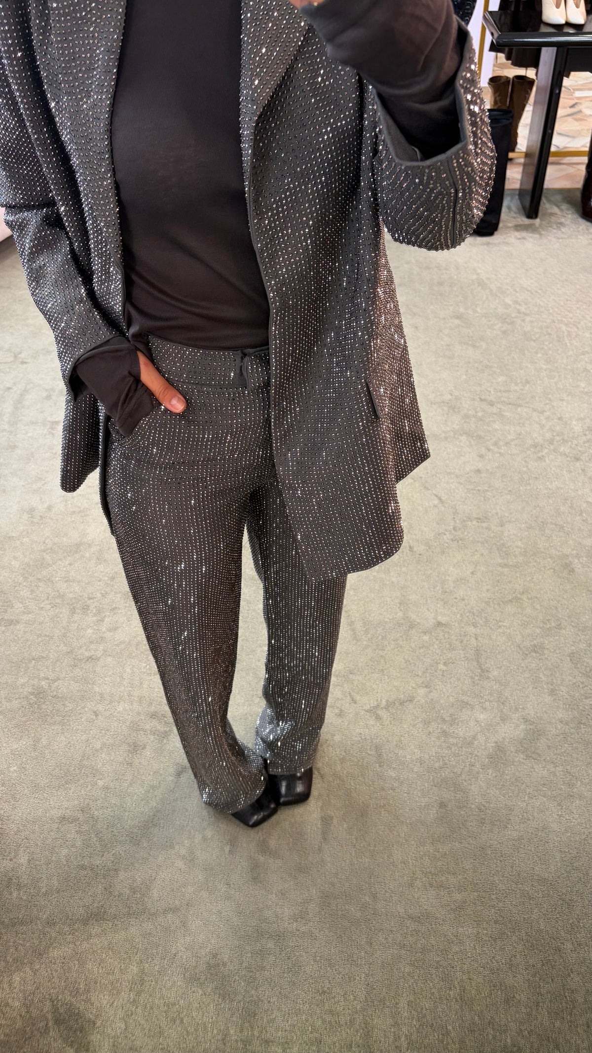 Blazer doppiopetto grigio con cristalli tw