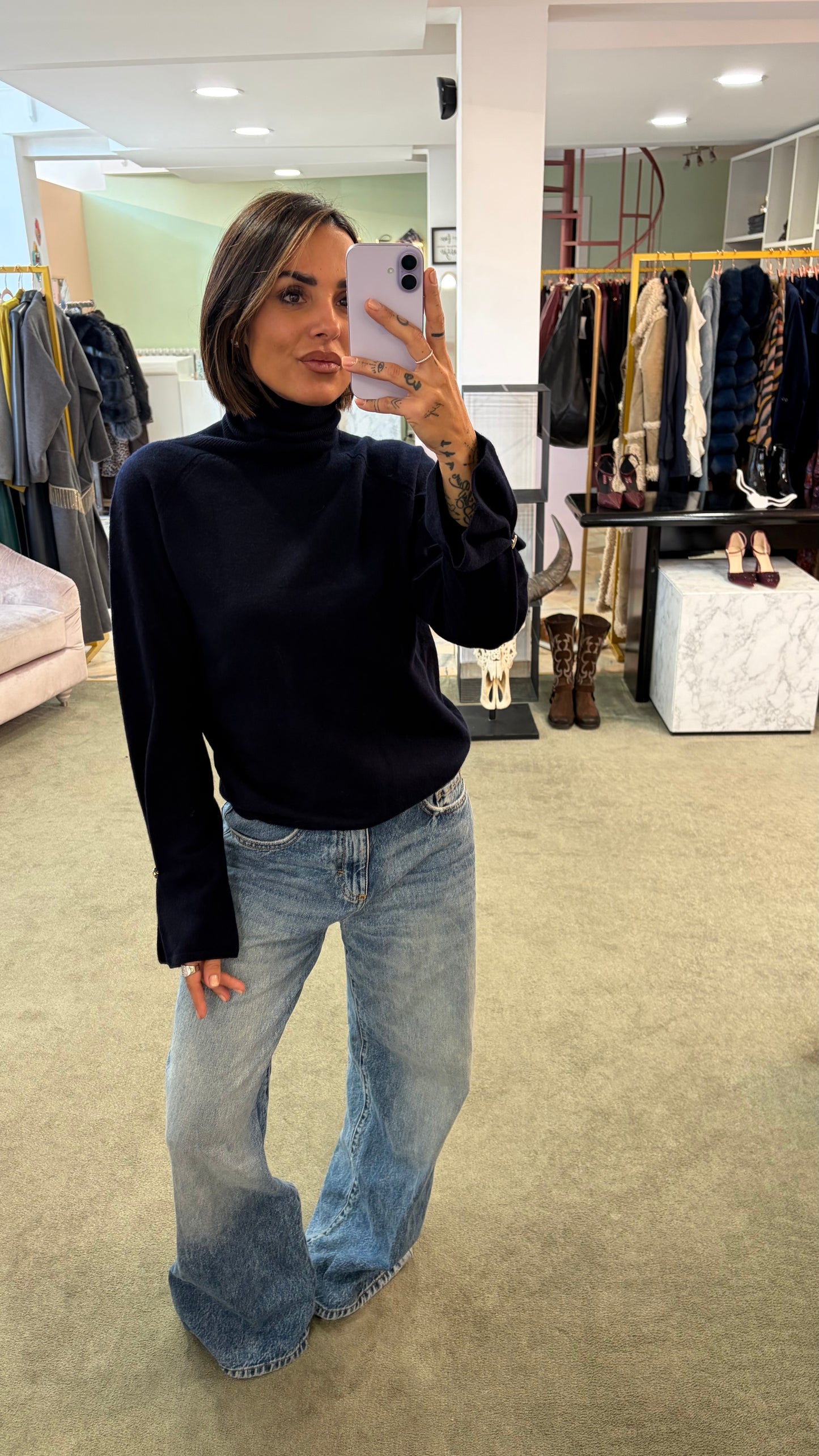 Dolcevita blu notte manica a calla fr