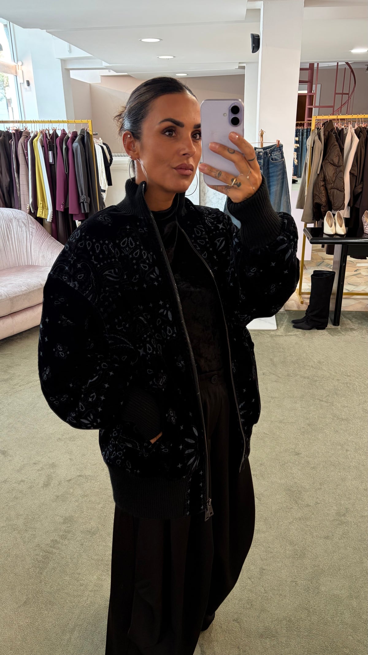 Bomber nero bandana over in velluto floccato Don't@Me