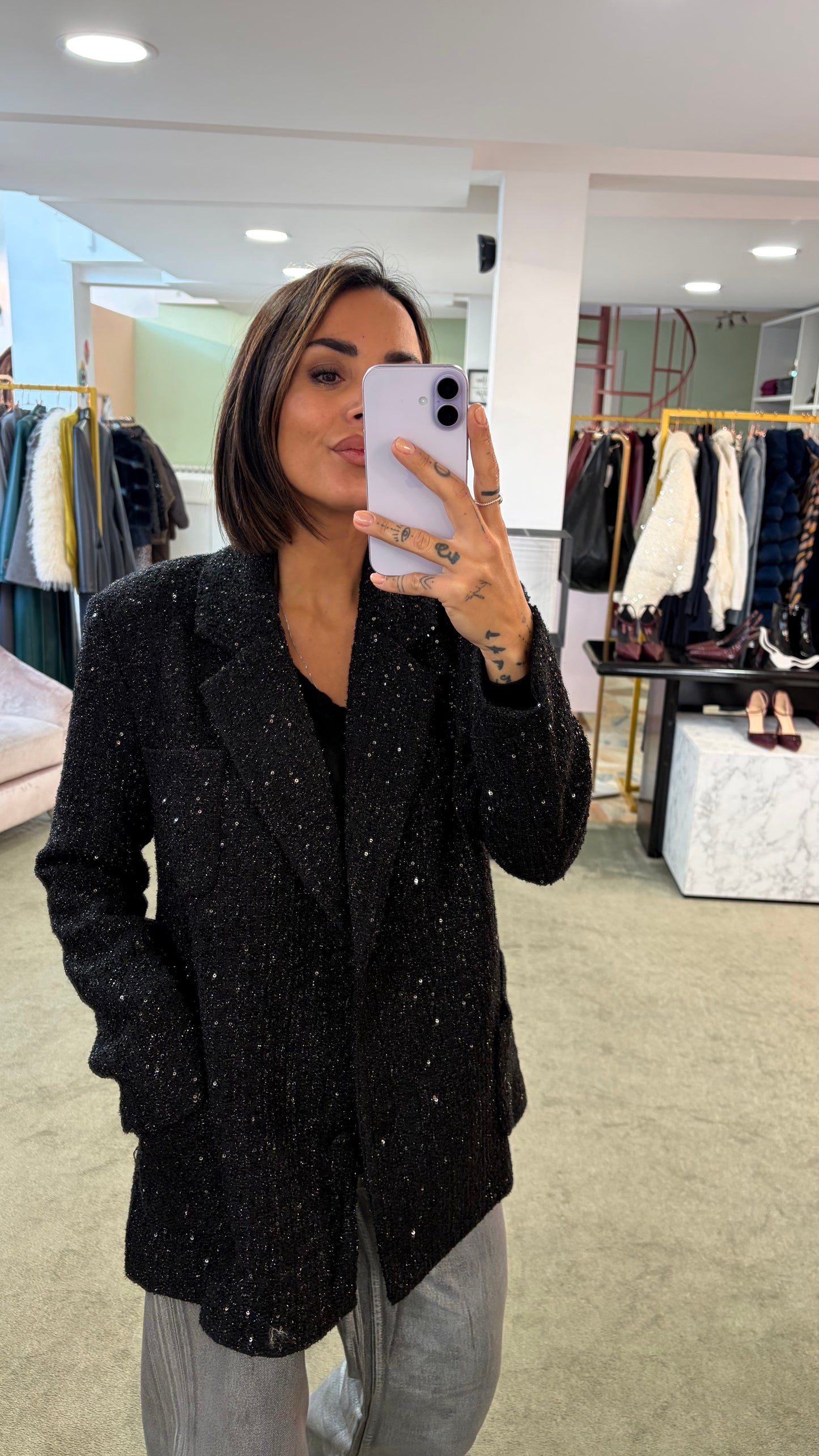 Blazer nero oversize in bouclè tw