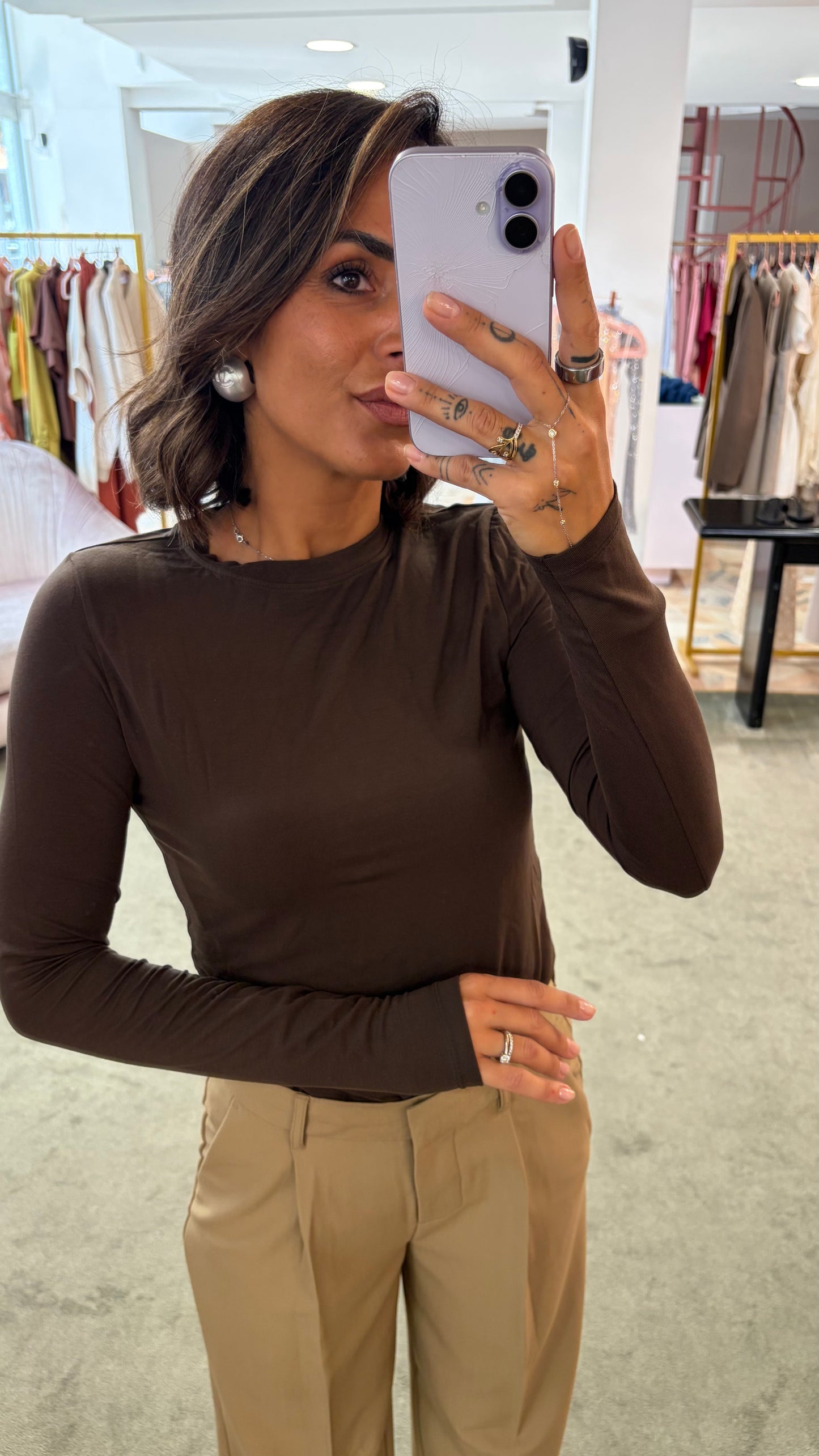 Pantaloni cammello ellis con pences wide leg jx