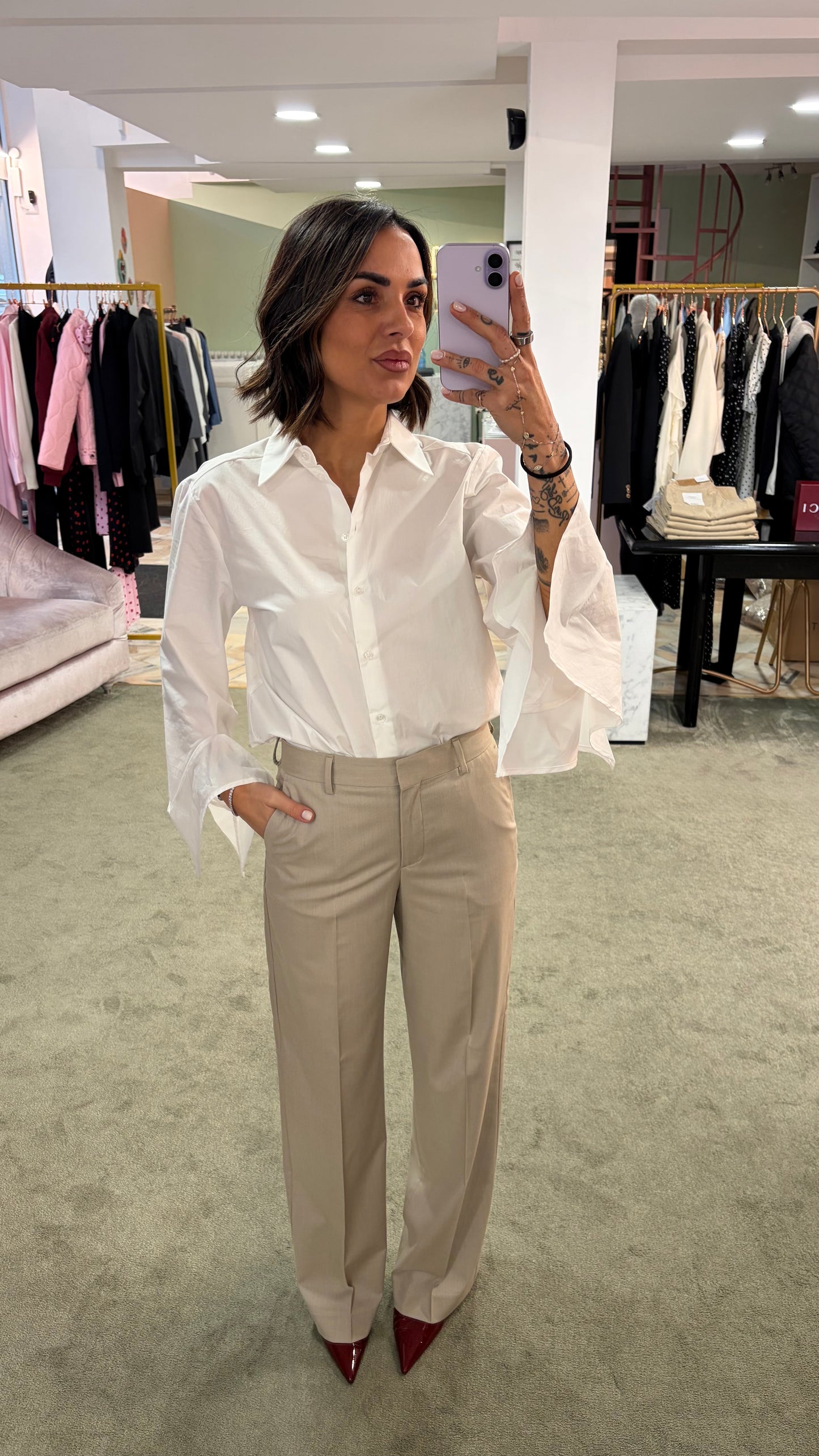 Pantaloni lisa beige melange wide leg sl