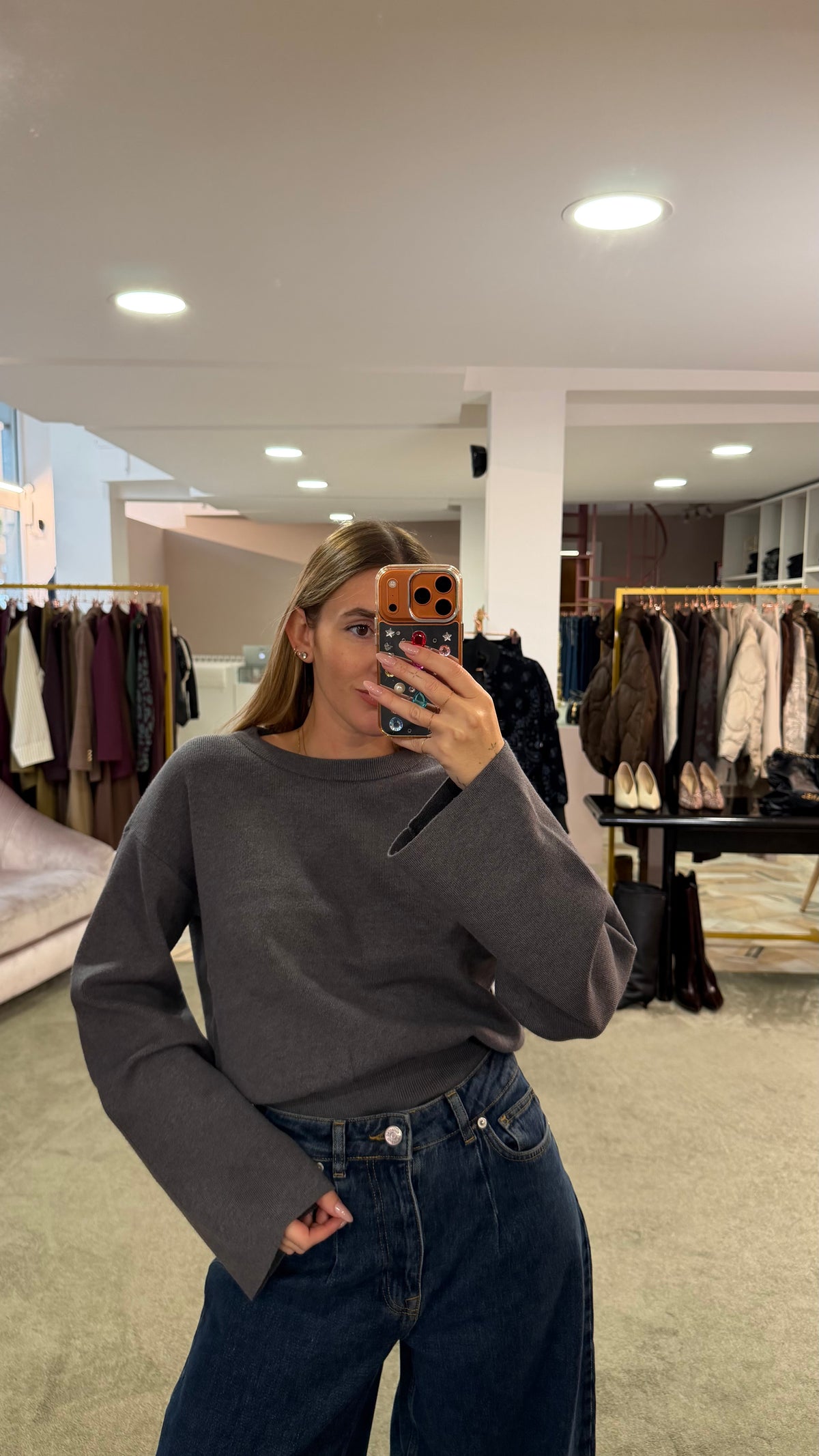 Maglione girocollo hanna grigio manica a kimono aw