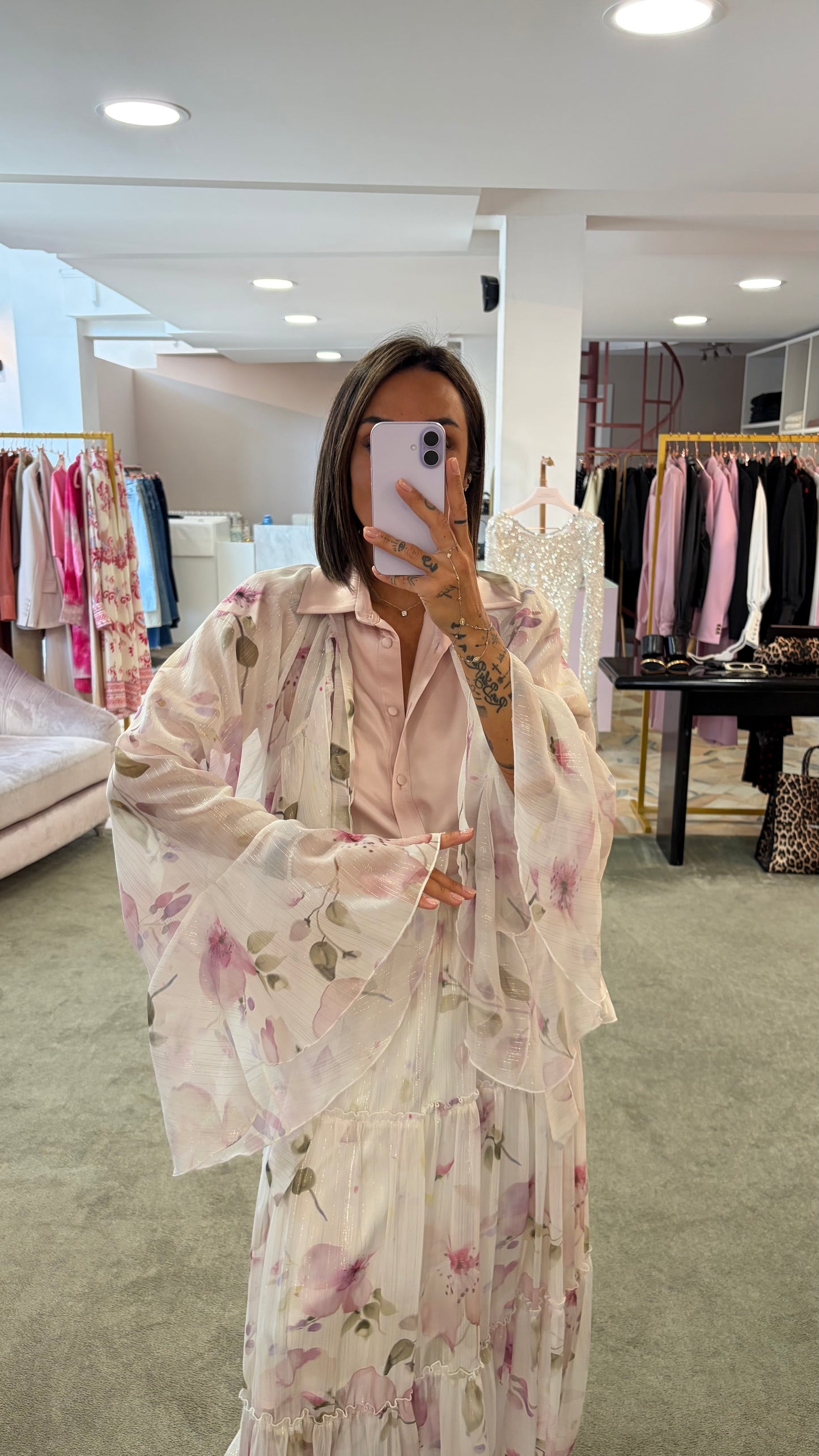 Coprispalle camicia lamè fiori con volant Actualee
