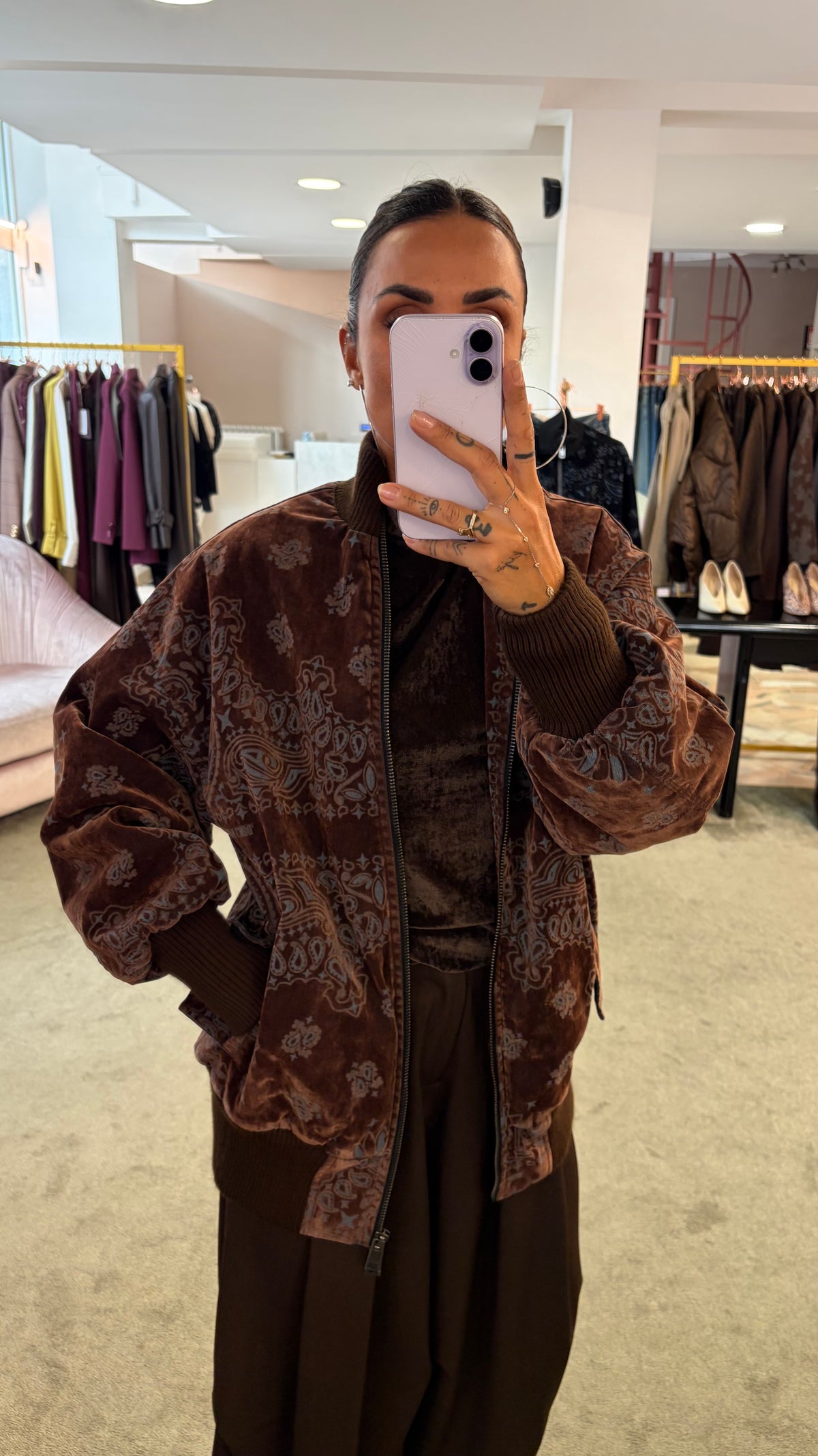 Bomber marrone bandana over in velluto floccato Don't@Me