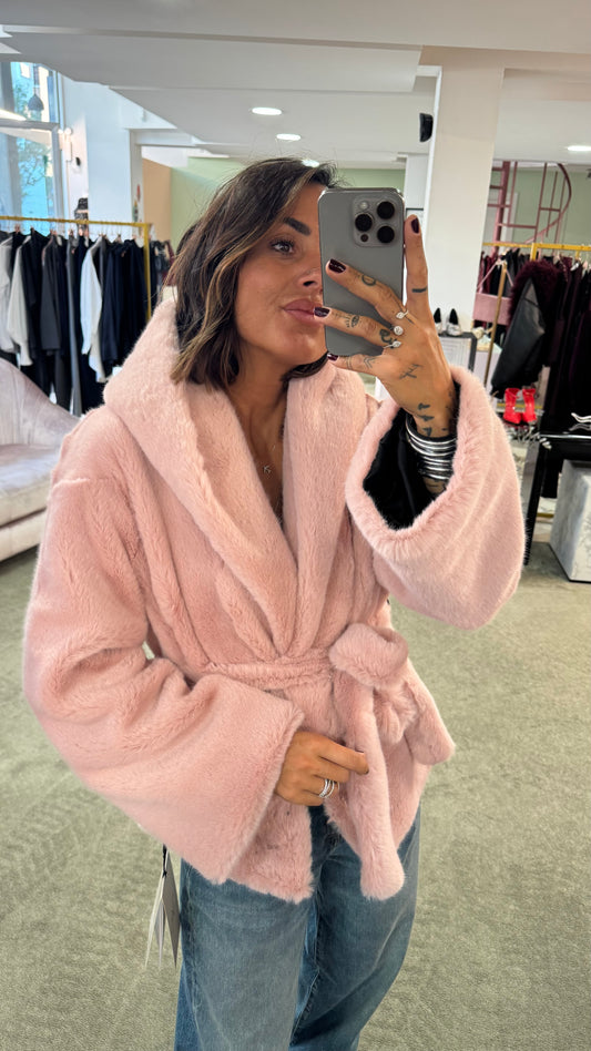 Pelliccia eco rosa luxury con cappuccio ys