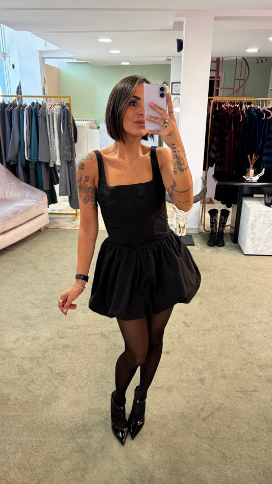 Abito bustino mini nero con gonna baloon gl