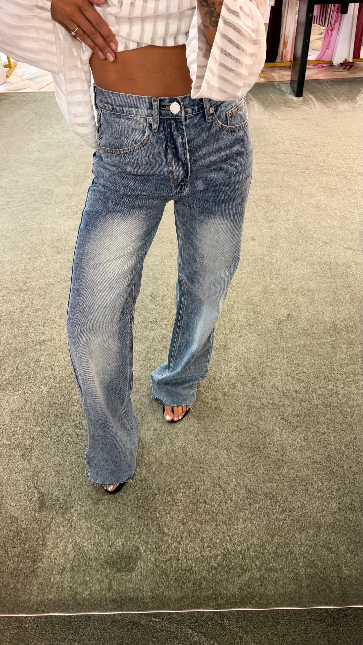 Jeans denim stonewashed wide leg dritto taglio vivo gl lulu