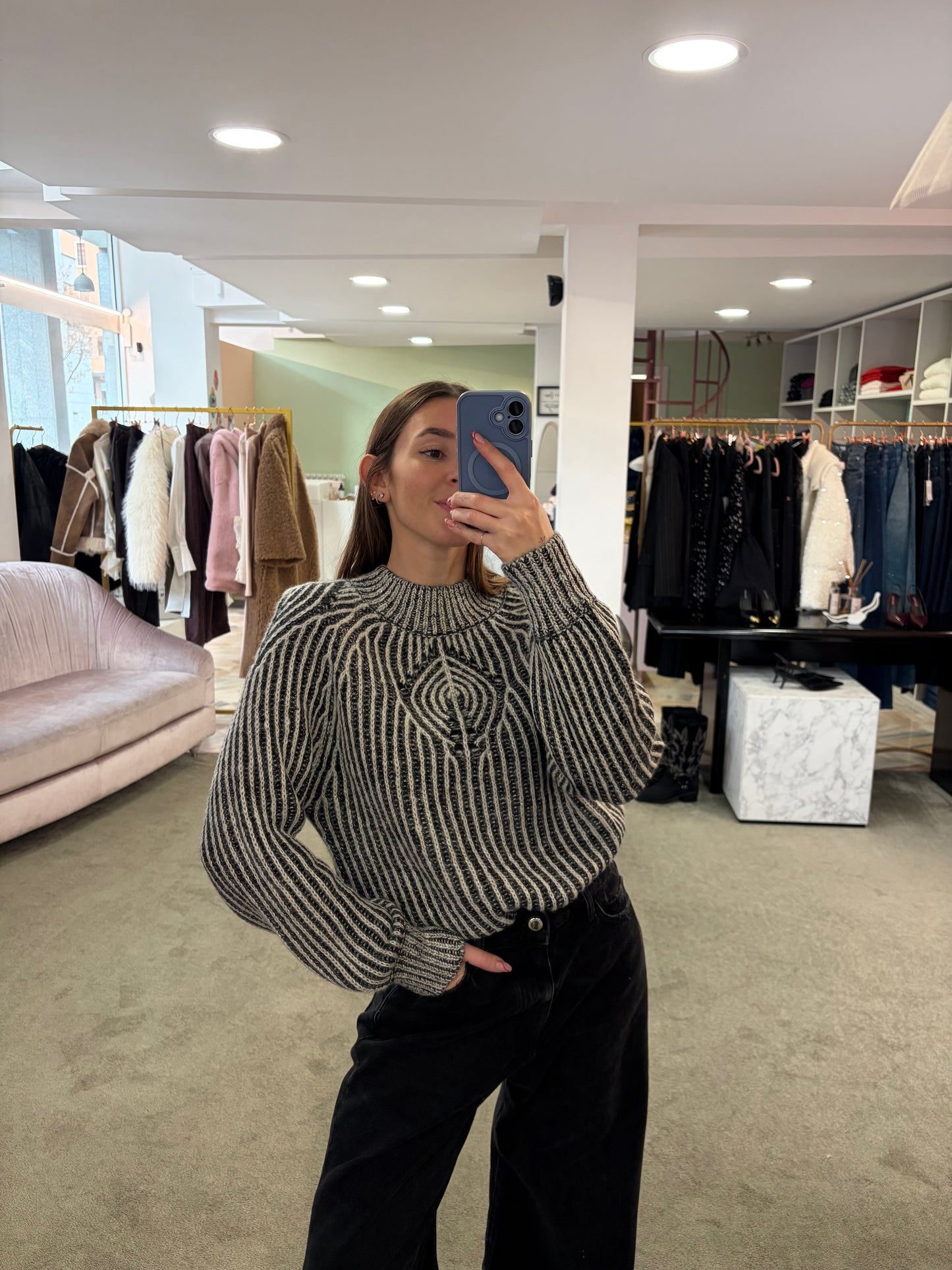 Maglione bicolor bianco e antracite con lurex bj