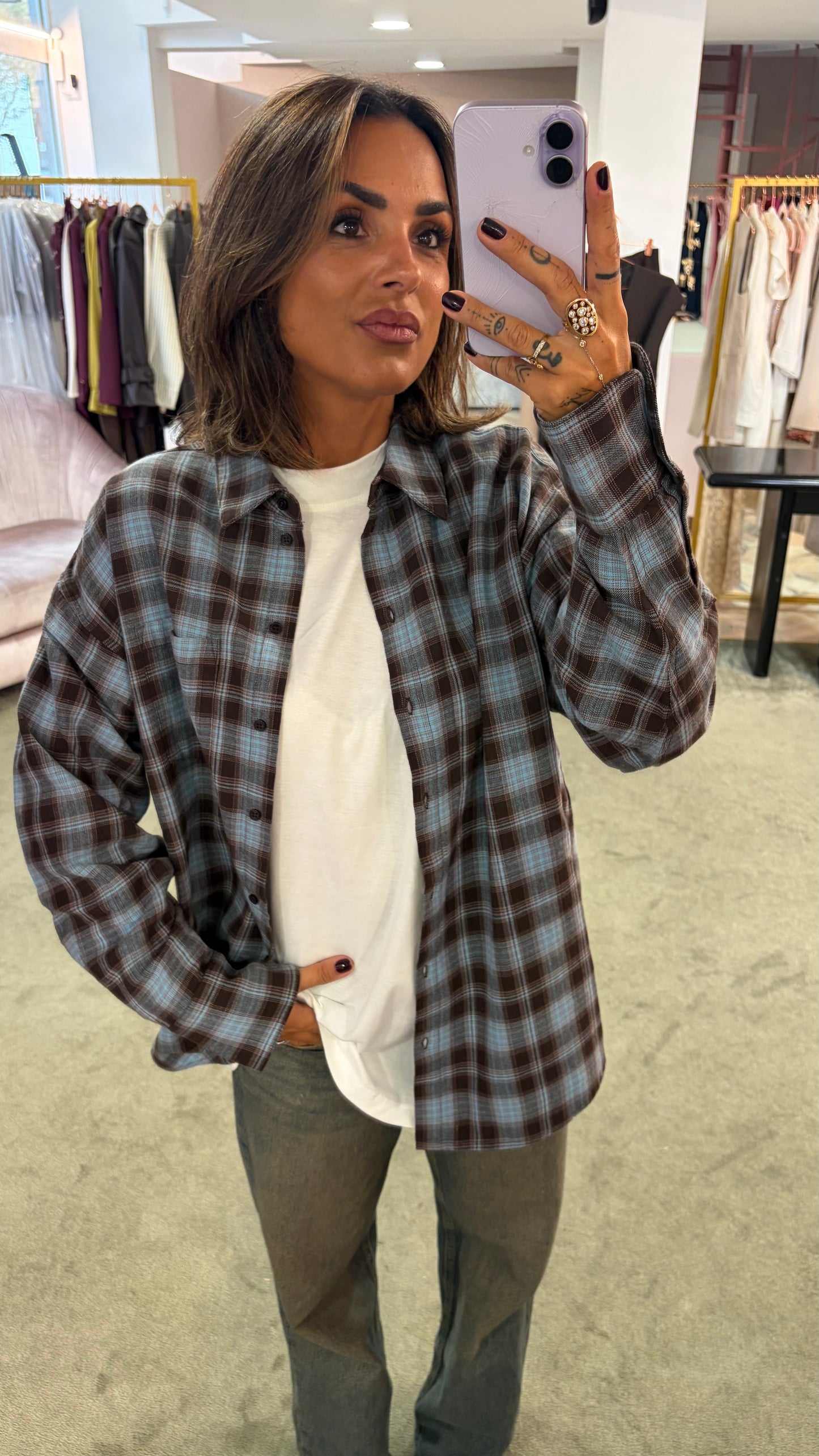 Camicia a quadri azzurra e marrone jx