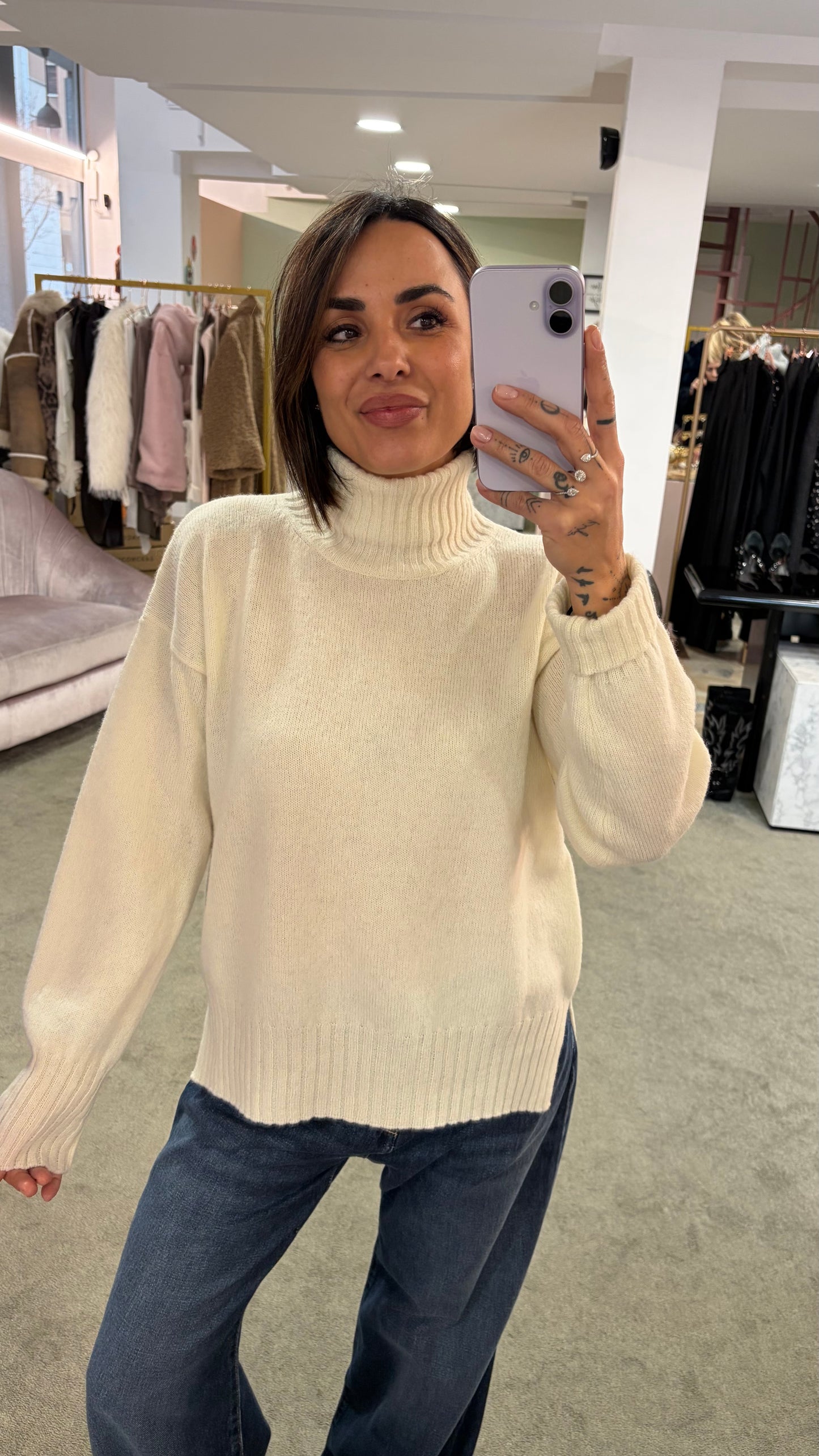 Dolcevita panna a scatoletta in lana Irish