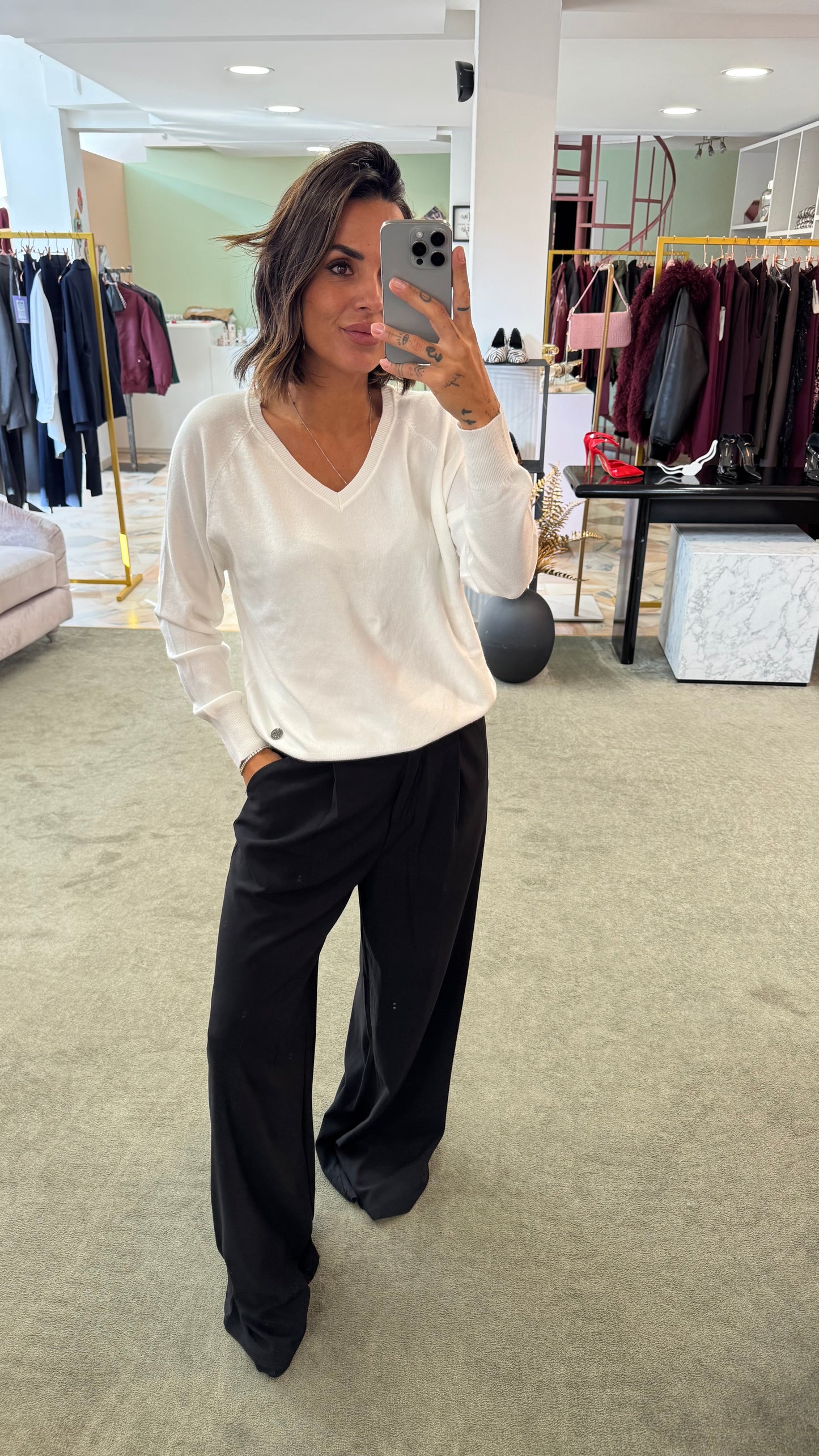 Pantaloni neri venus con pences wide leg sy