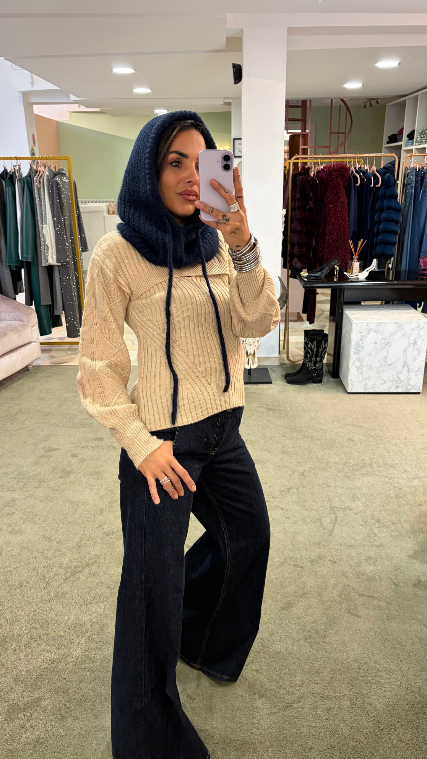 Balaclava blu navy a costine