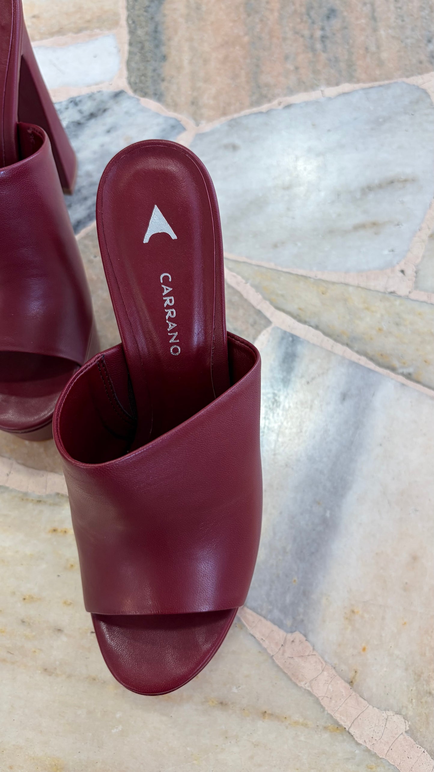 Sabot bordeaux in pelle con plateau