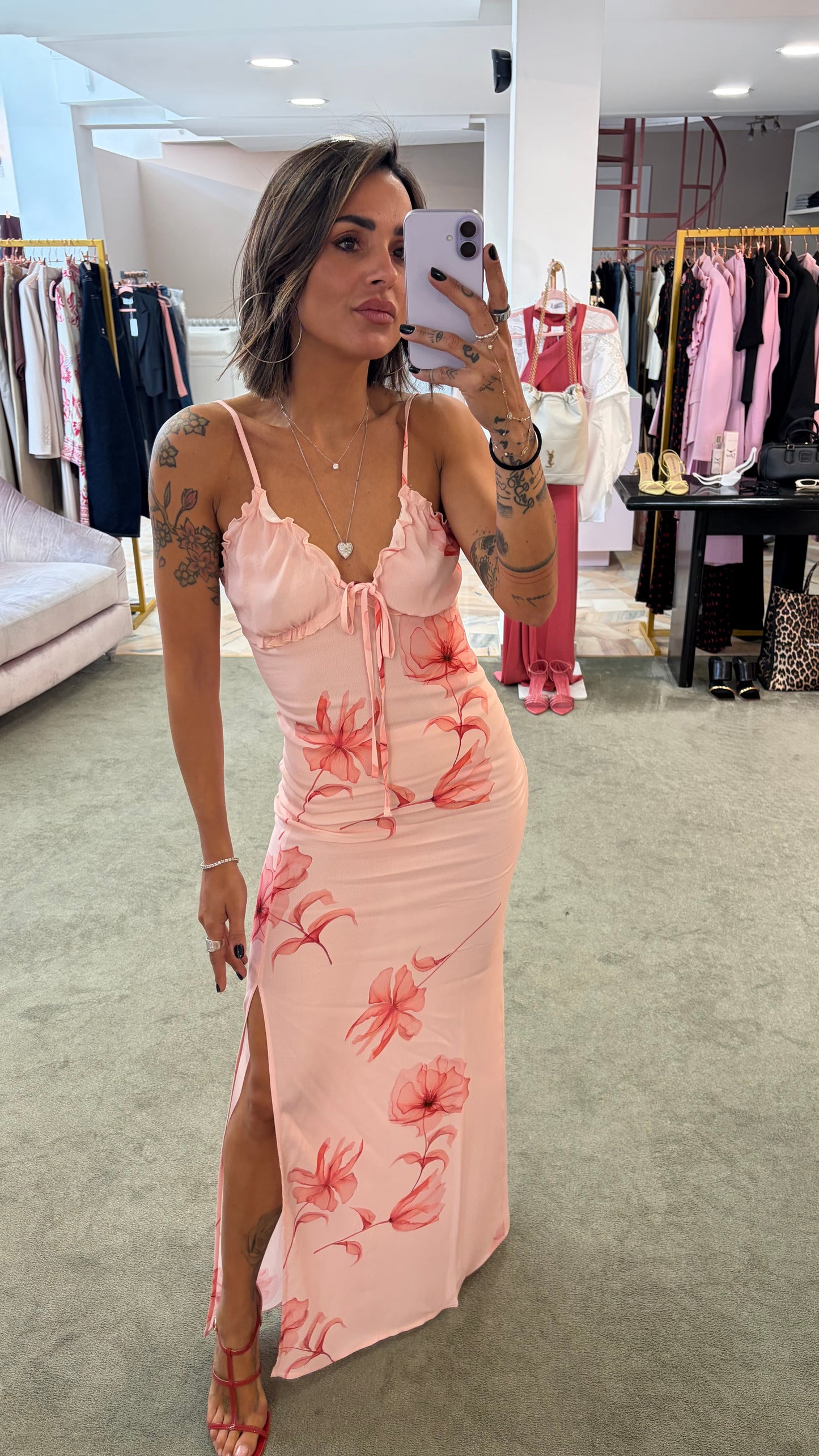 Abito riley lungo MAR DE MARGARITAS rosa con fiori