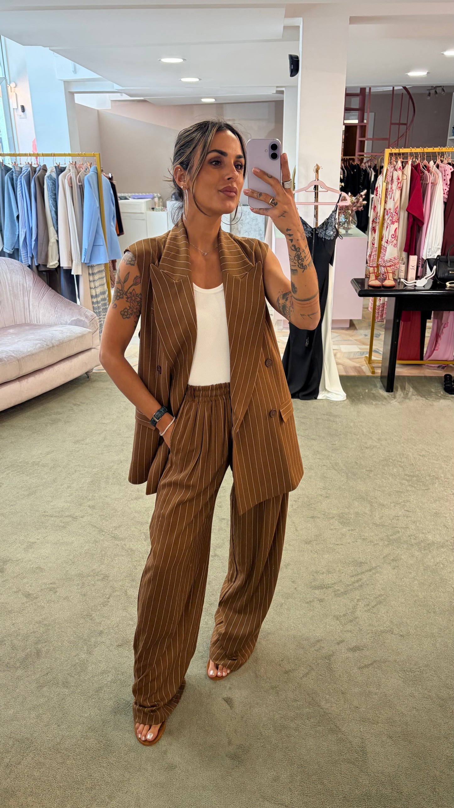 Pantaloni liquirizia gessati con coulisse Hinnominate