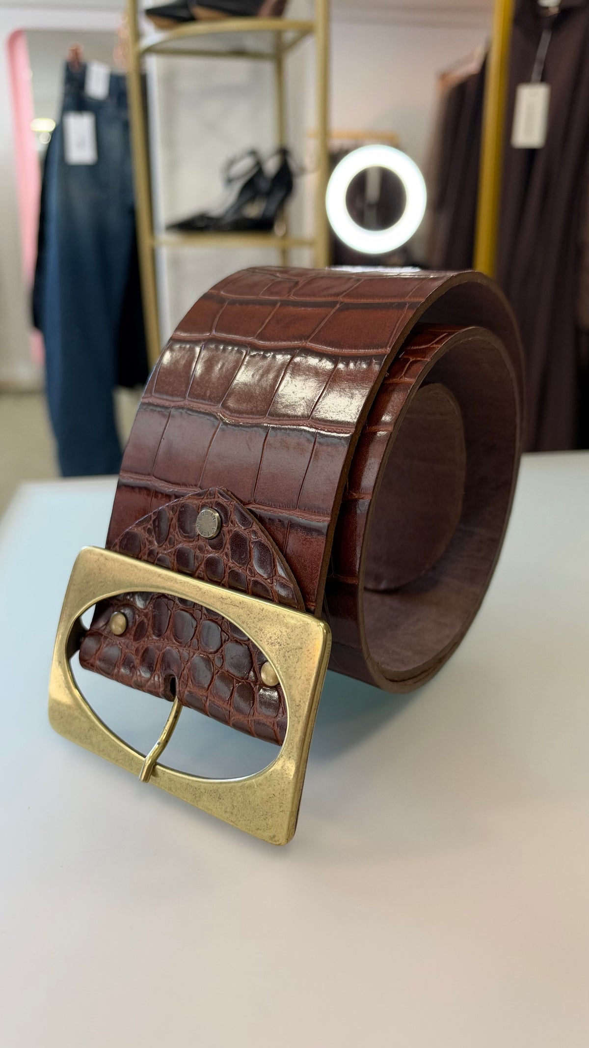 Cintura marrone in pelle crocco Actualee