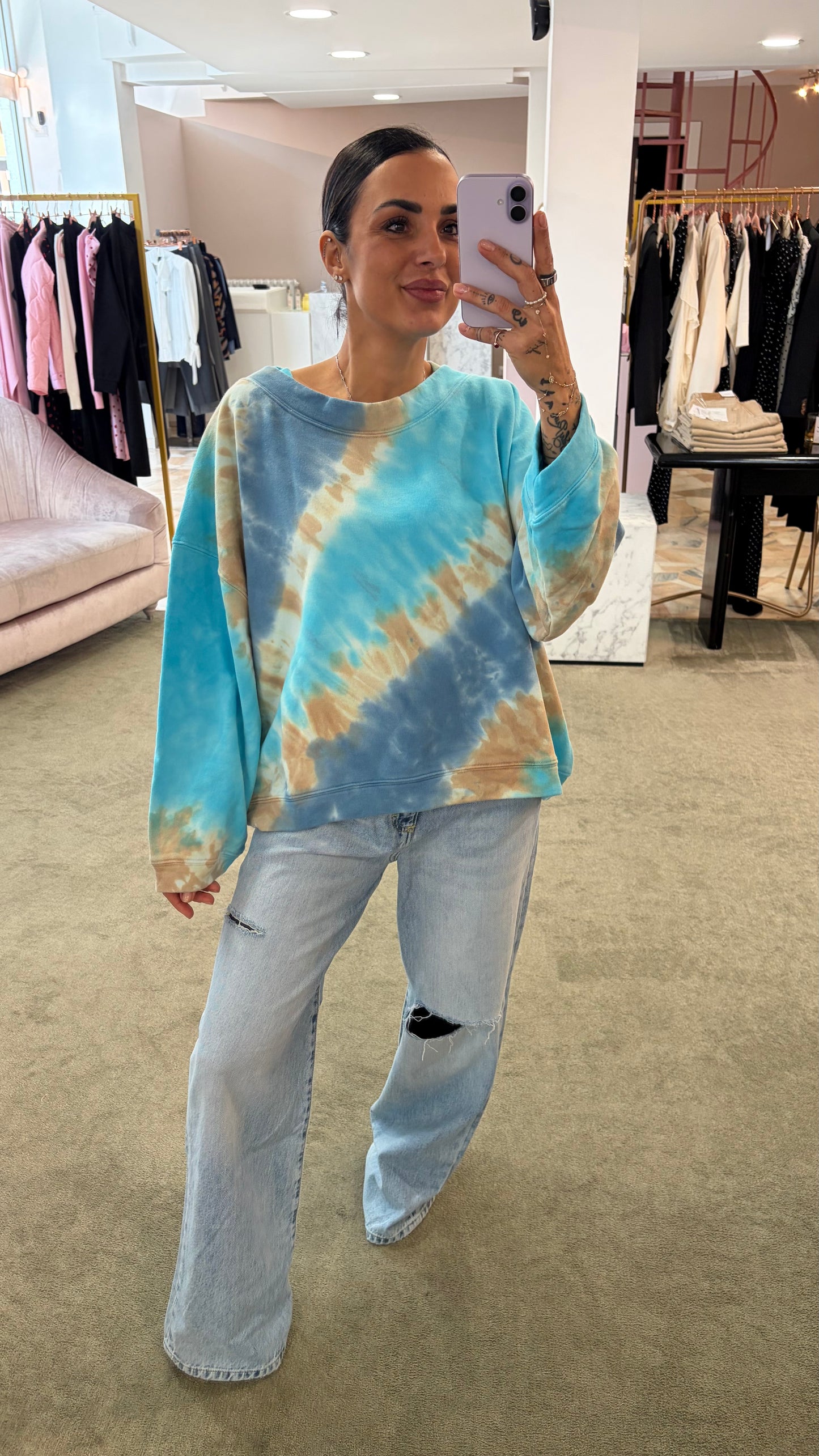 Felpa azzurra tie-dye scollo tondo Don't@Me