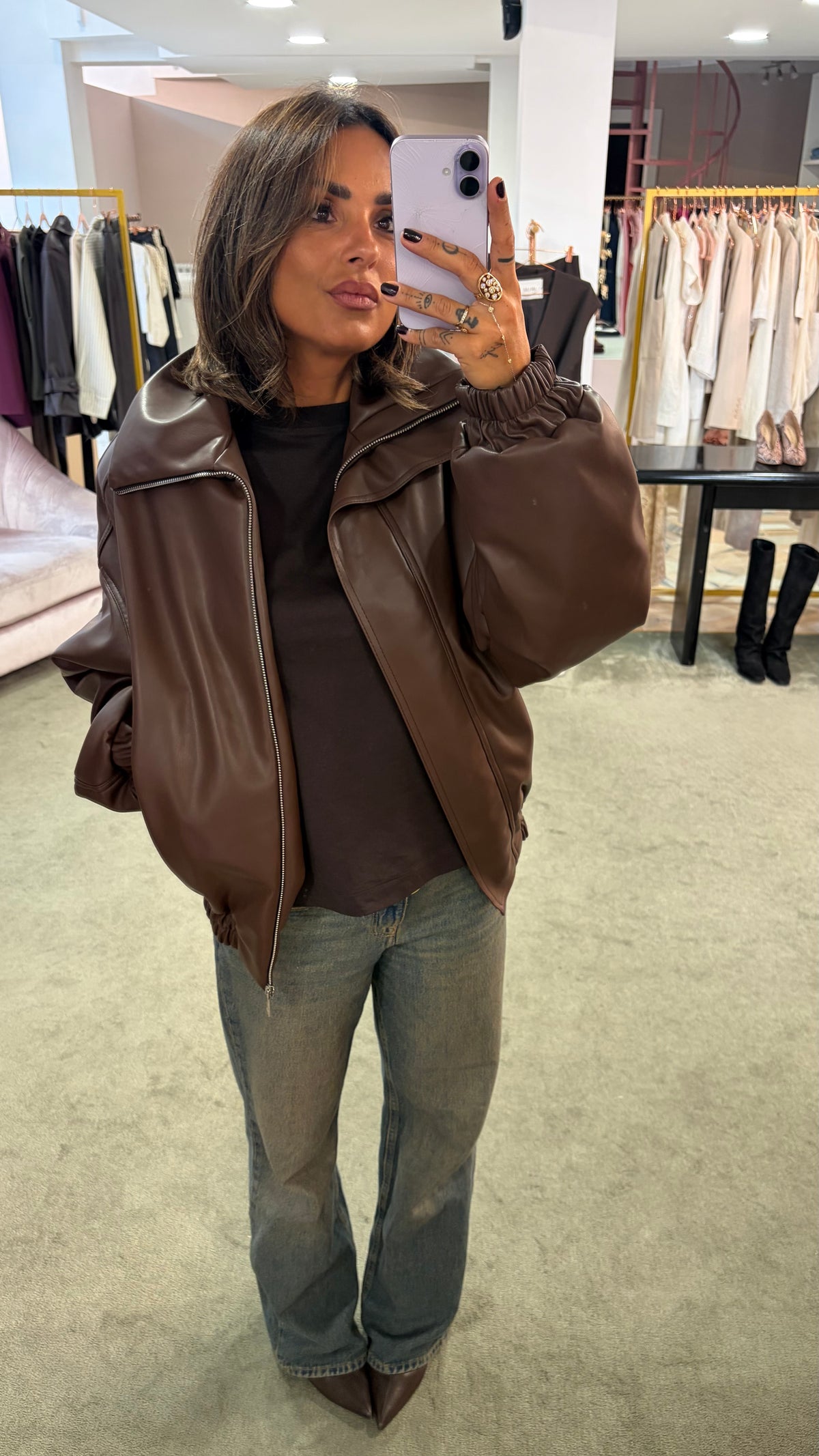 Bomber over marrone testa di moro in eco pelle ks