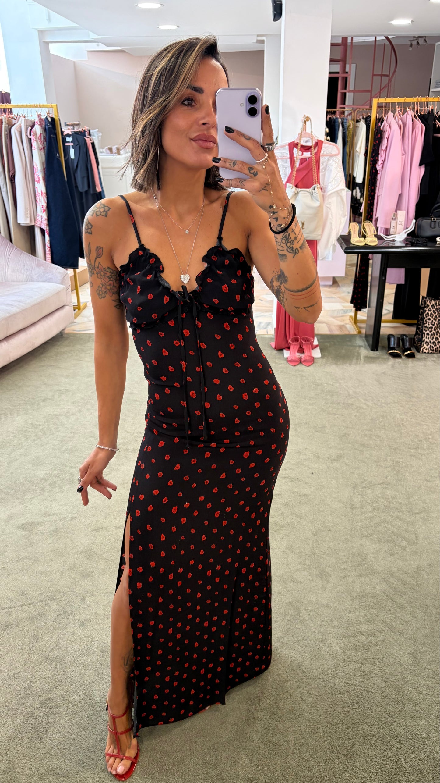 Abito riley lungo MAR DE MARGARITAS nero con rose