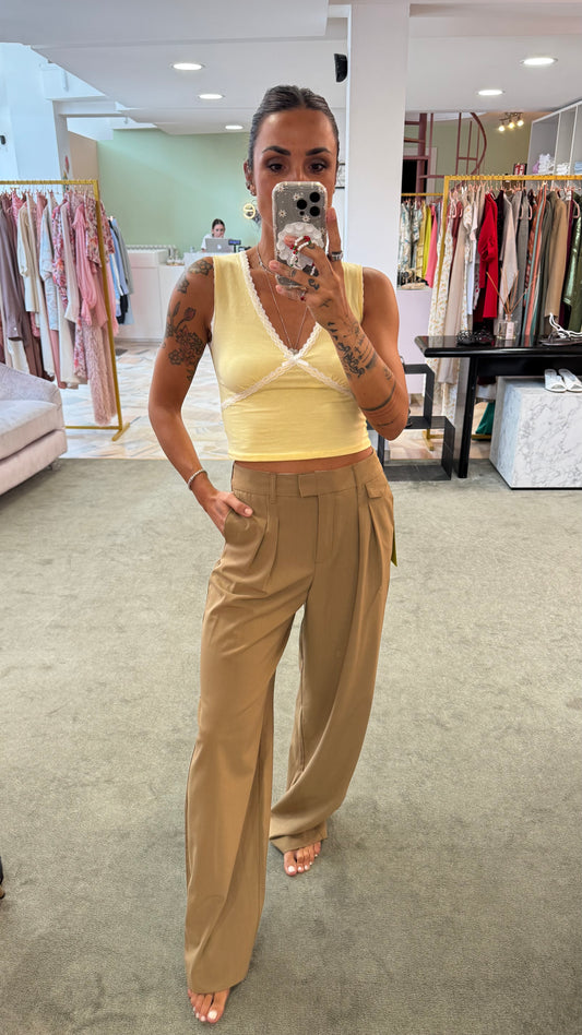 Pantaloni billie liquirizia con pences wide leg jx