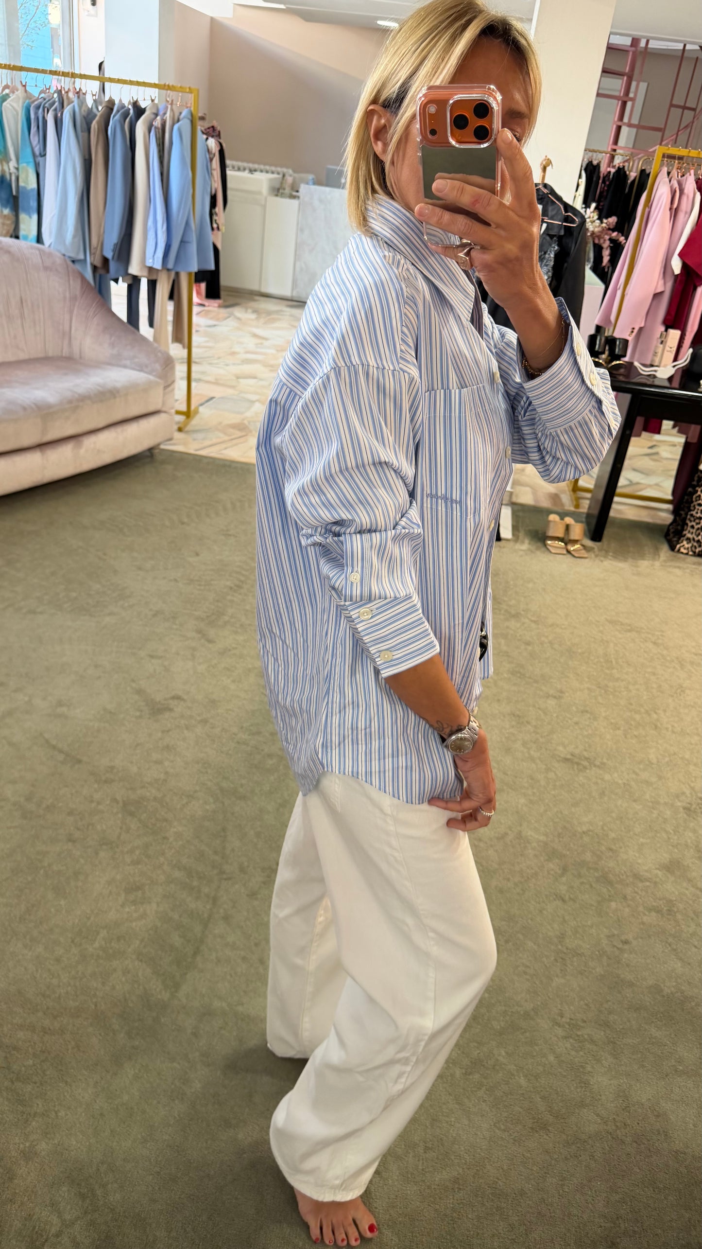 Camicia over a righe azzurra e bianca sl