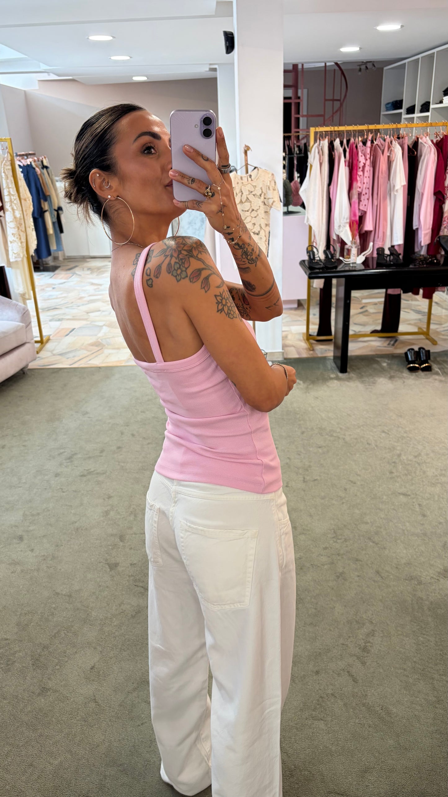 Canotta rosa baby fifi scollo dritto a costine jx