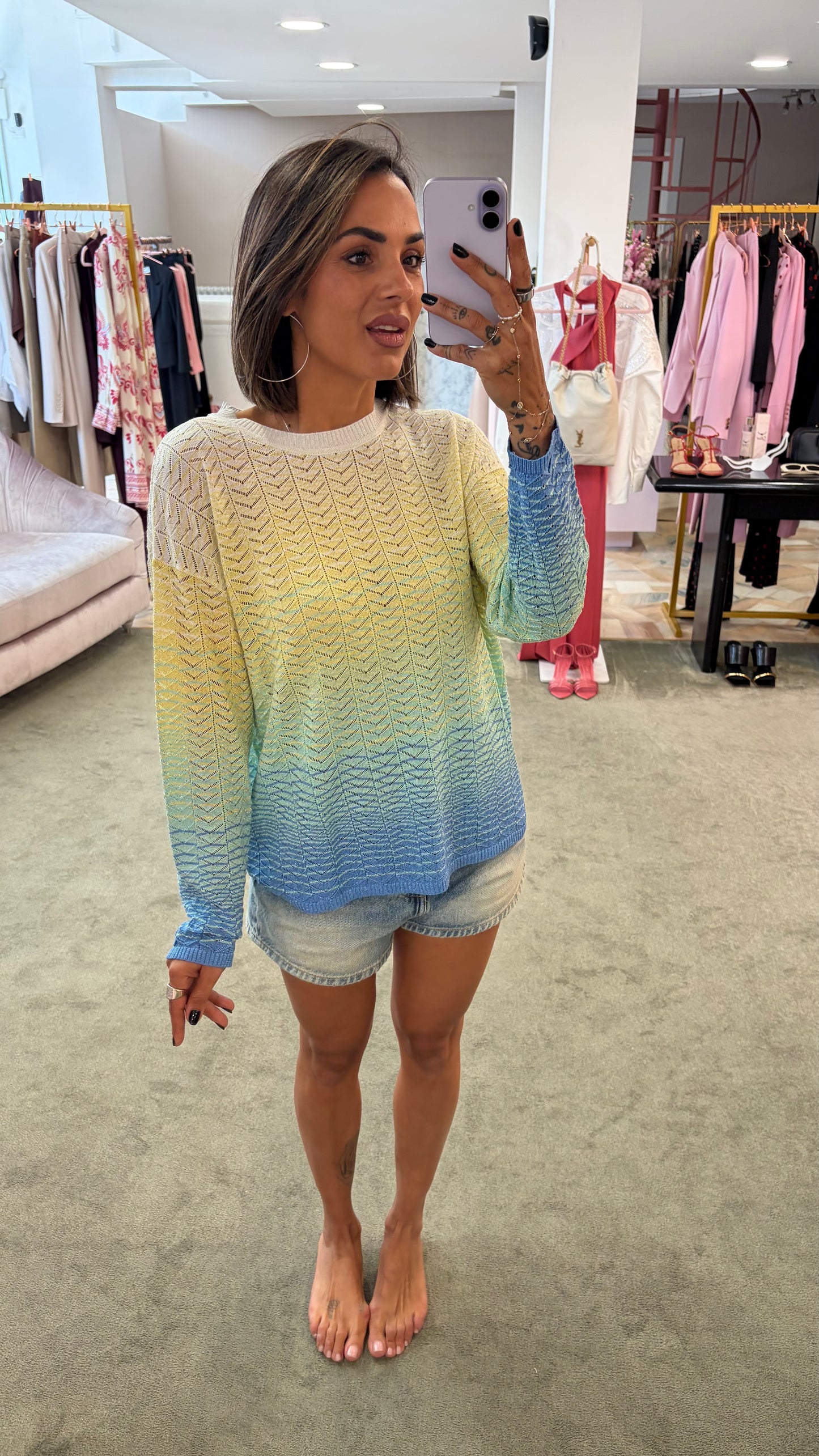 Maglione missoni vibes giallo e azzurro degradè bj