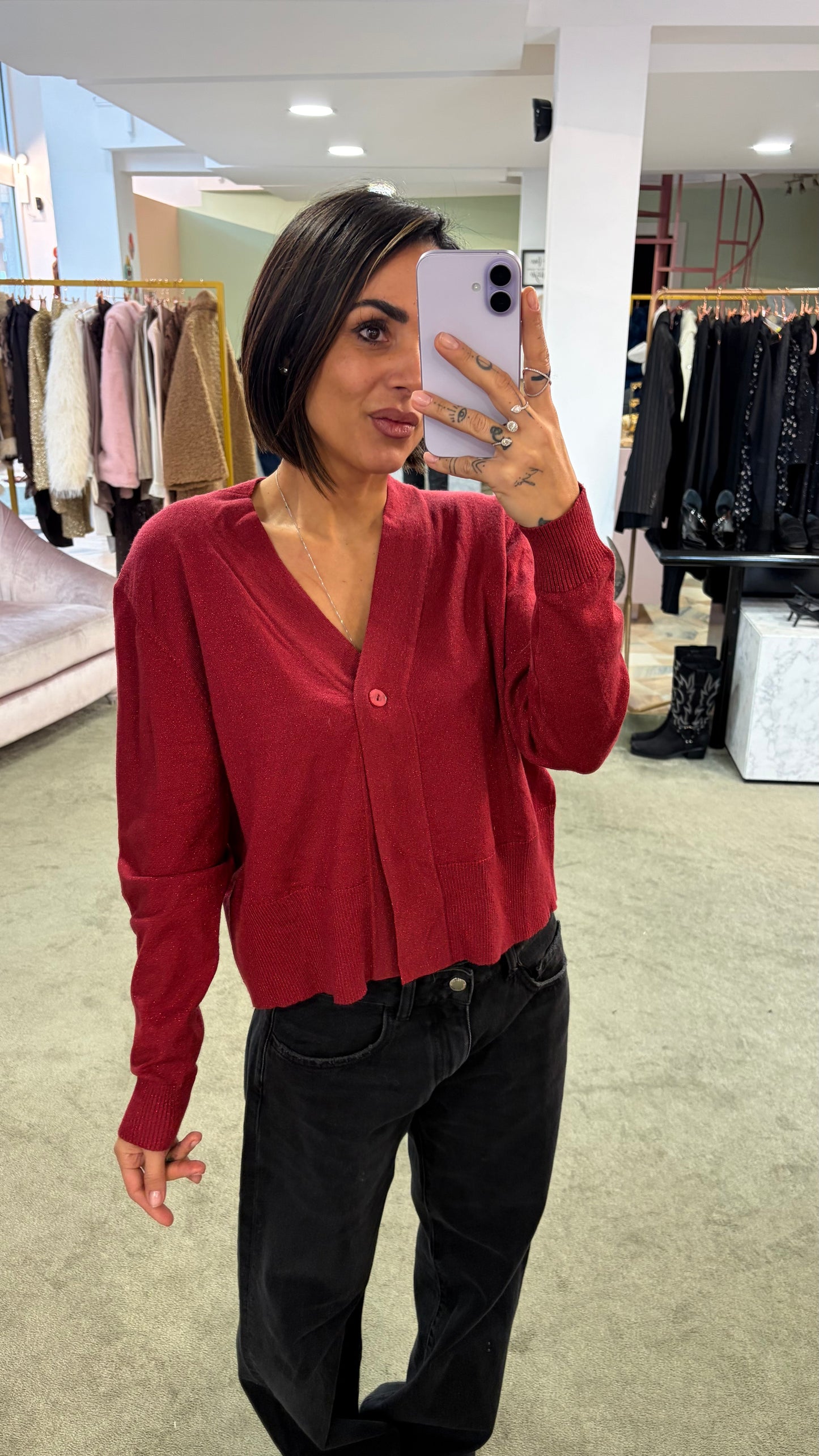 Cardigan rosso in lurex ay