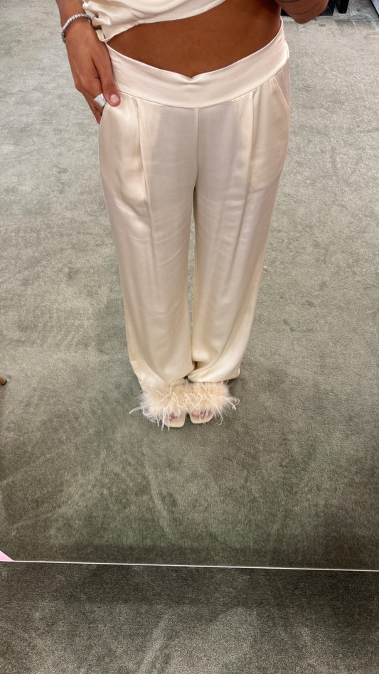 Pantaloni avorio panna con elastico satin ay