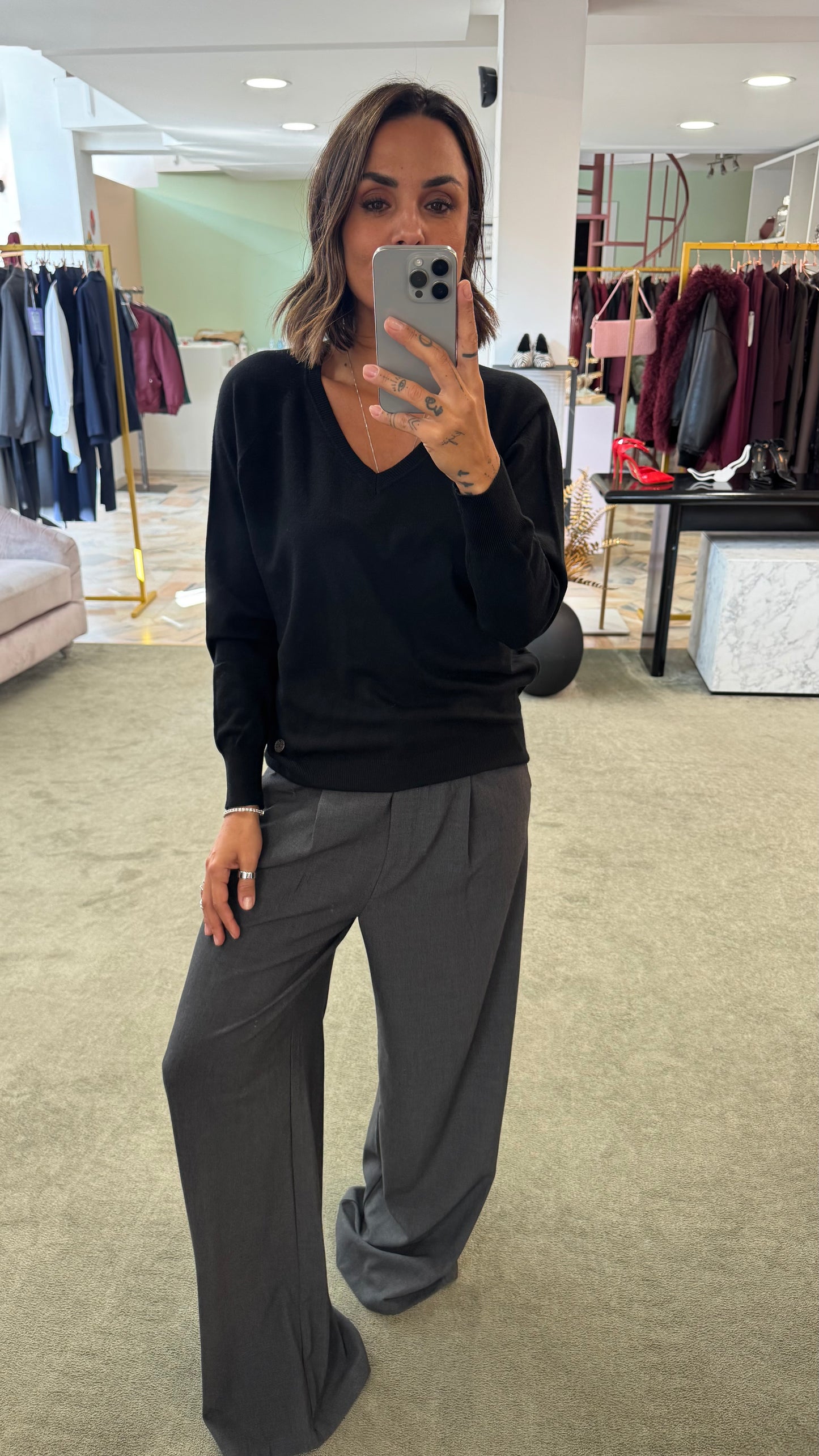 Pantaloni grigio scuro venus con pences wide leg sy