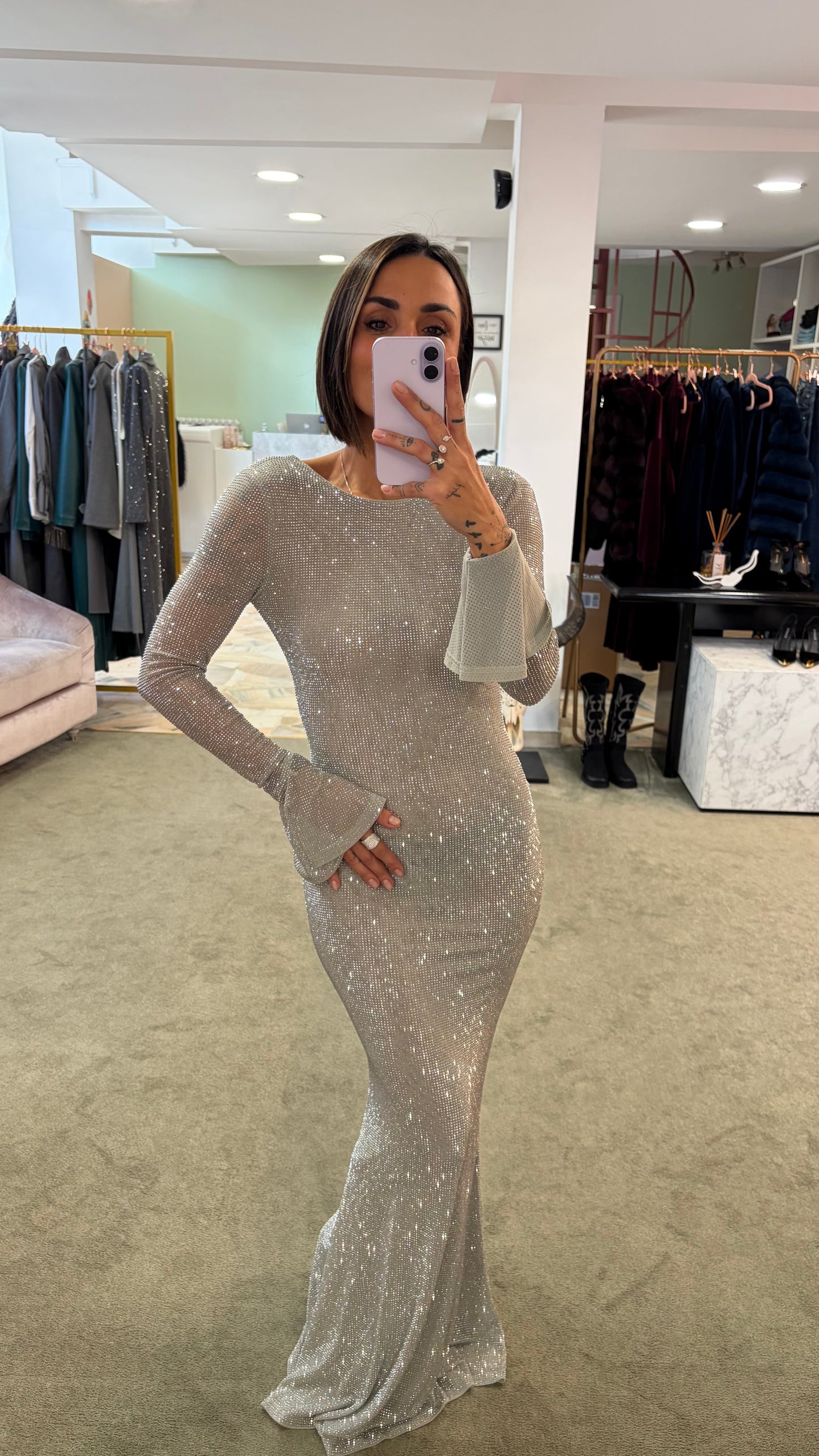 Abito lungo argento crystal tw