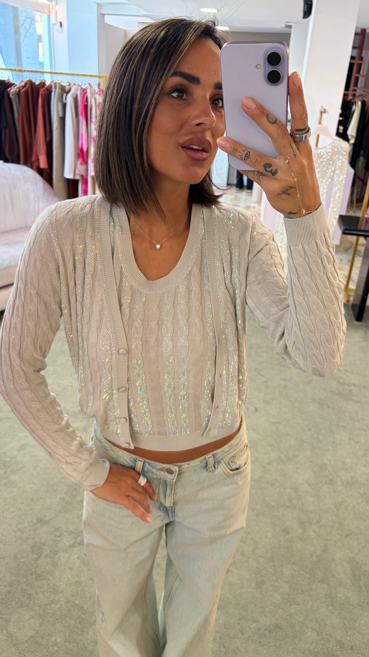 Cardigan ghiaccio a trecce crystal fr