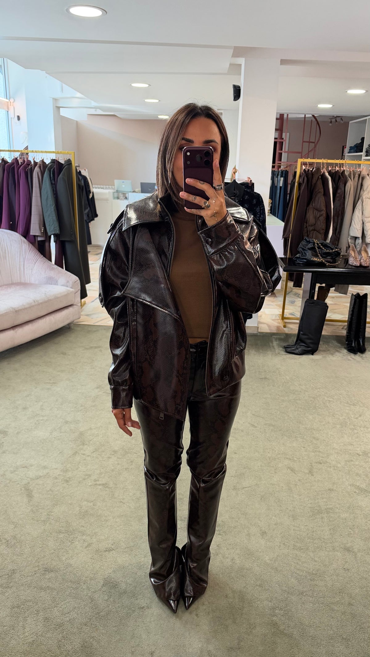Bomber pitonato marrone in ecopelle Actualee
