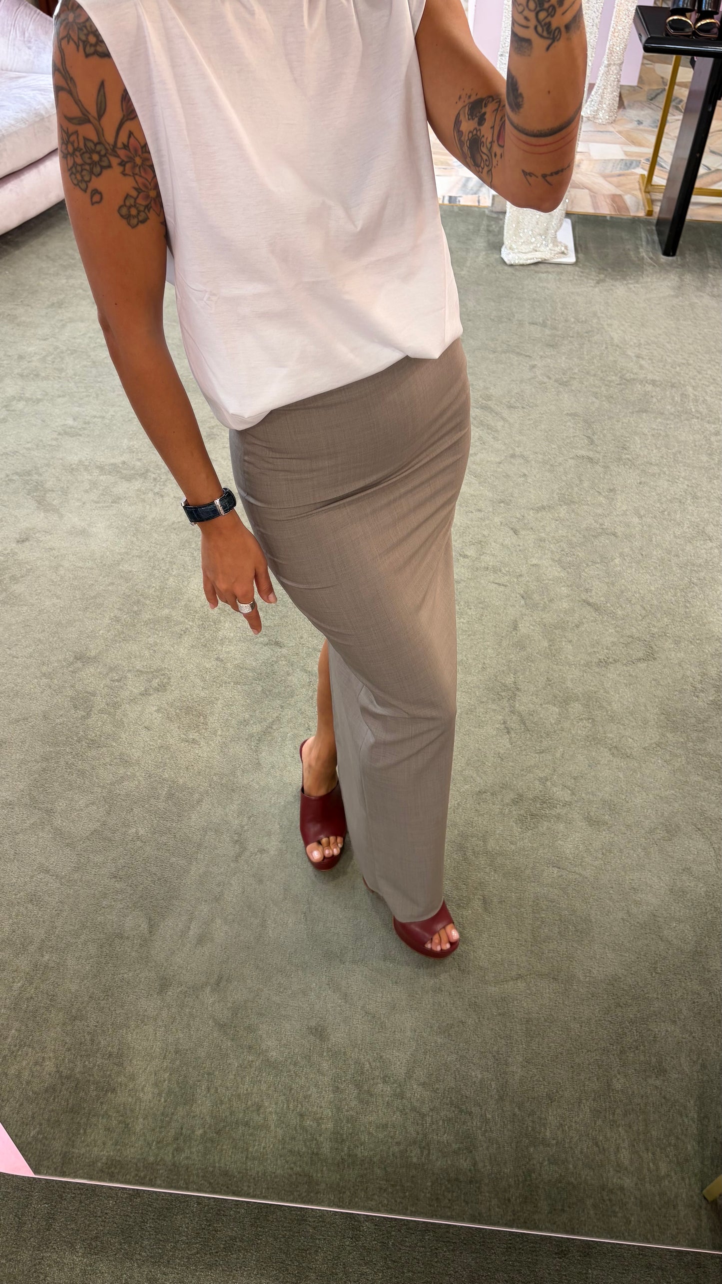 Gonna lunga fango tubino con spacco Marsem