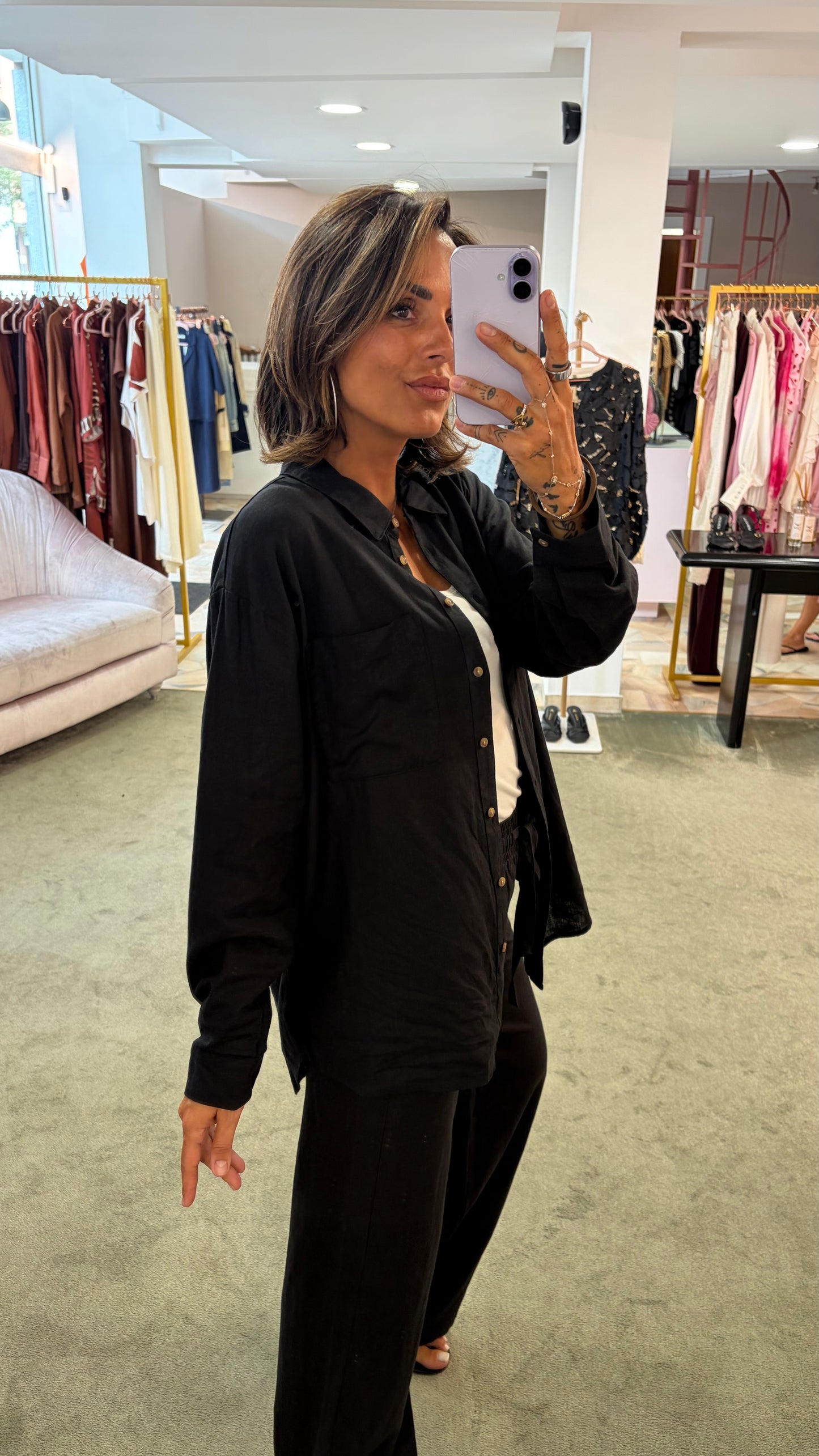 Camicia nera in lino sy