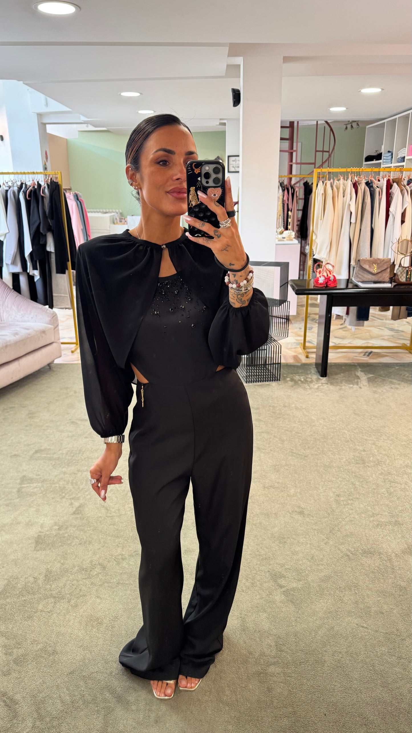 Jumpsuit nera con cristalli fr