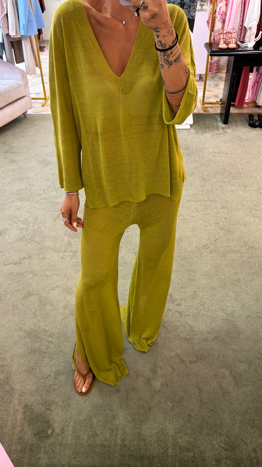 Pantaloni verde pistacchio in lino fy