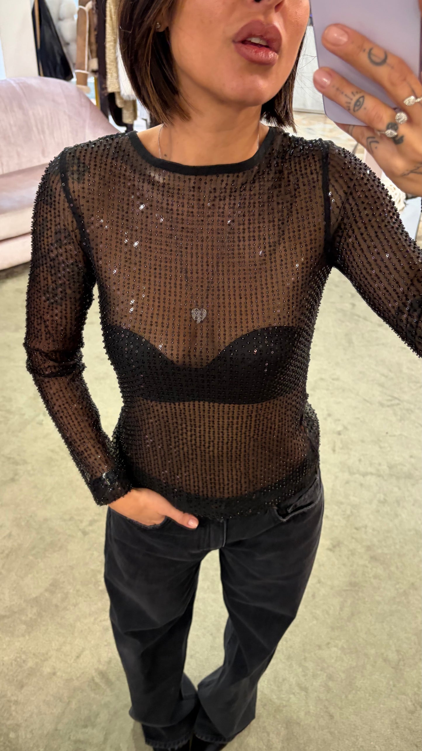 Maglia nera trasparente crystal fr