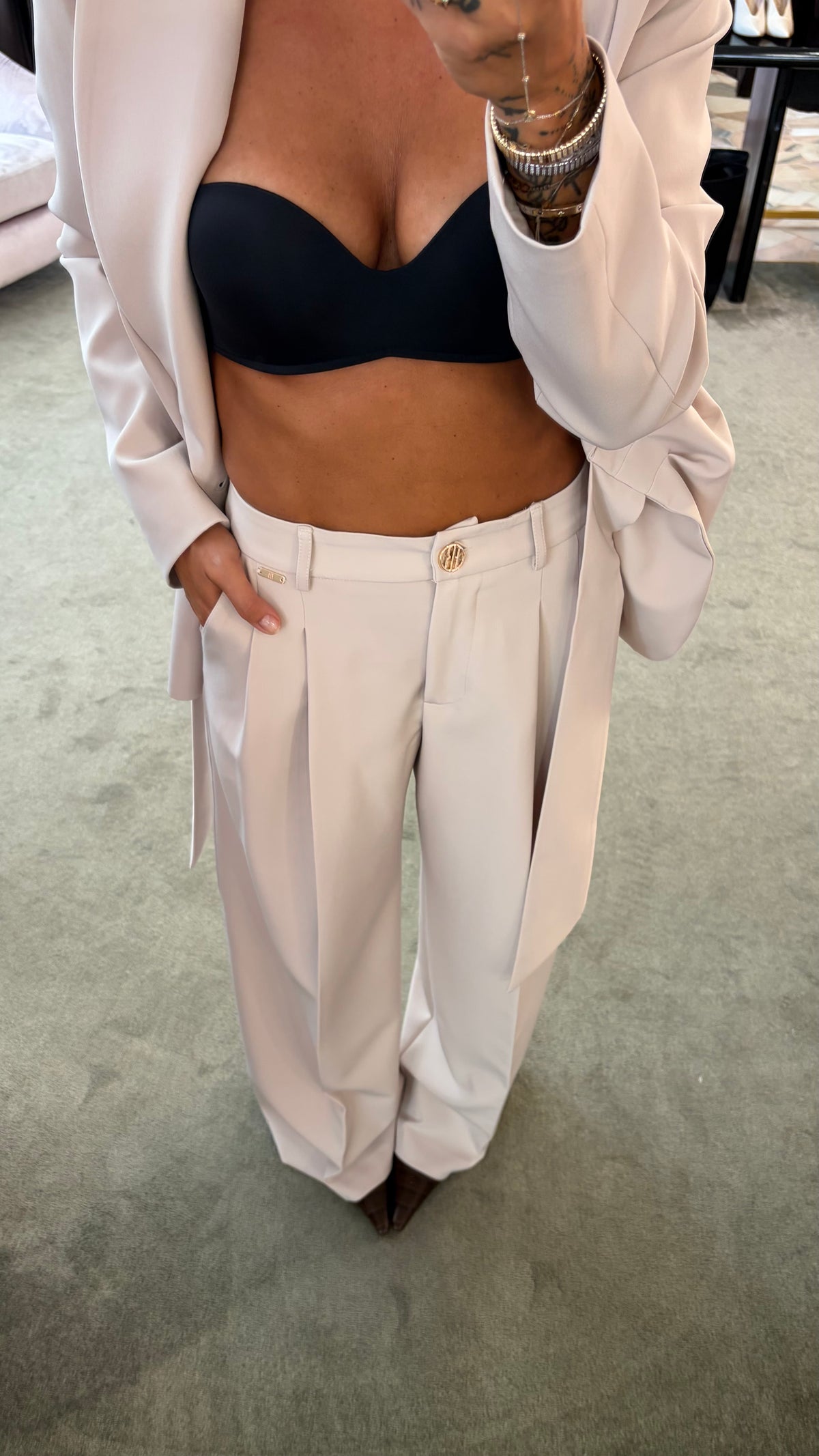 Pantaloni ghiaccio wide leg con pences fr
