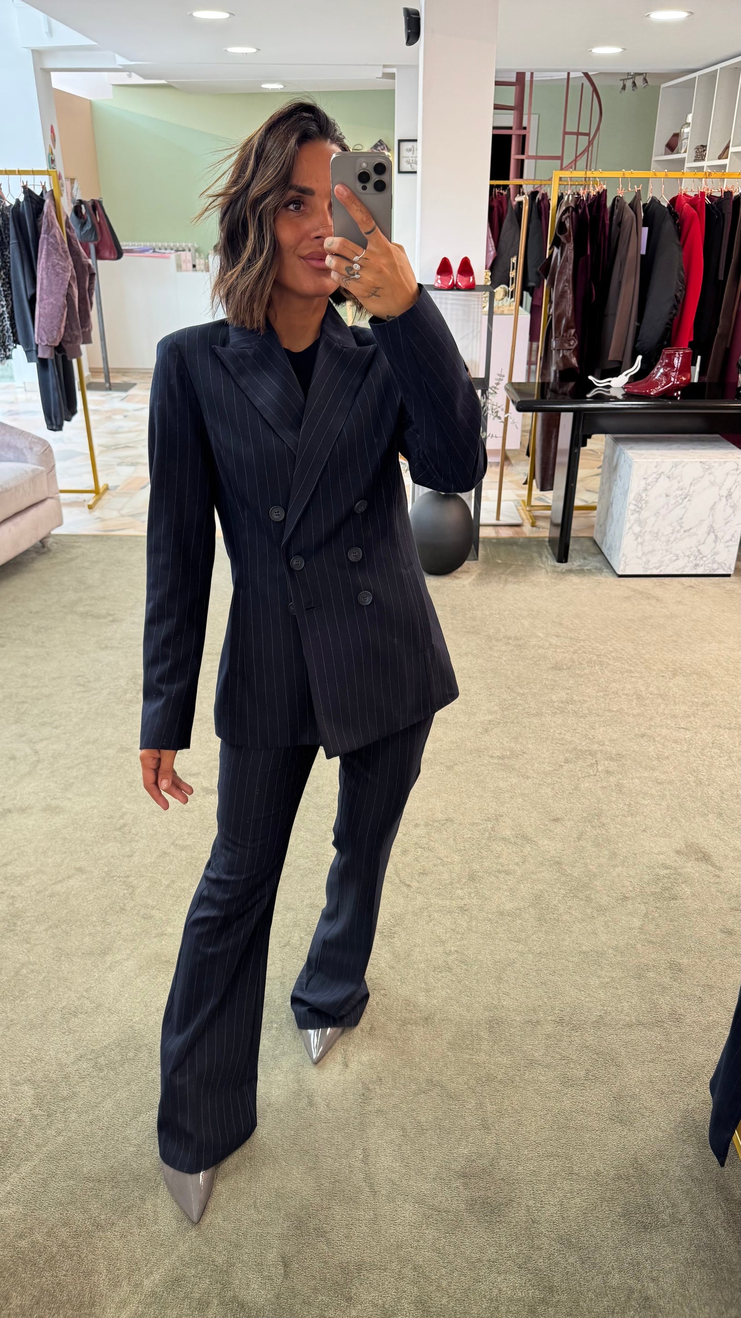 Blazer blu gessato doppiopetto fr