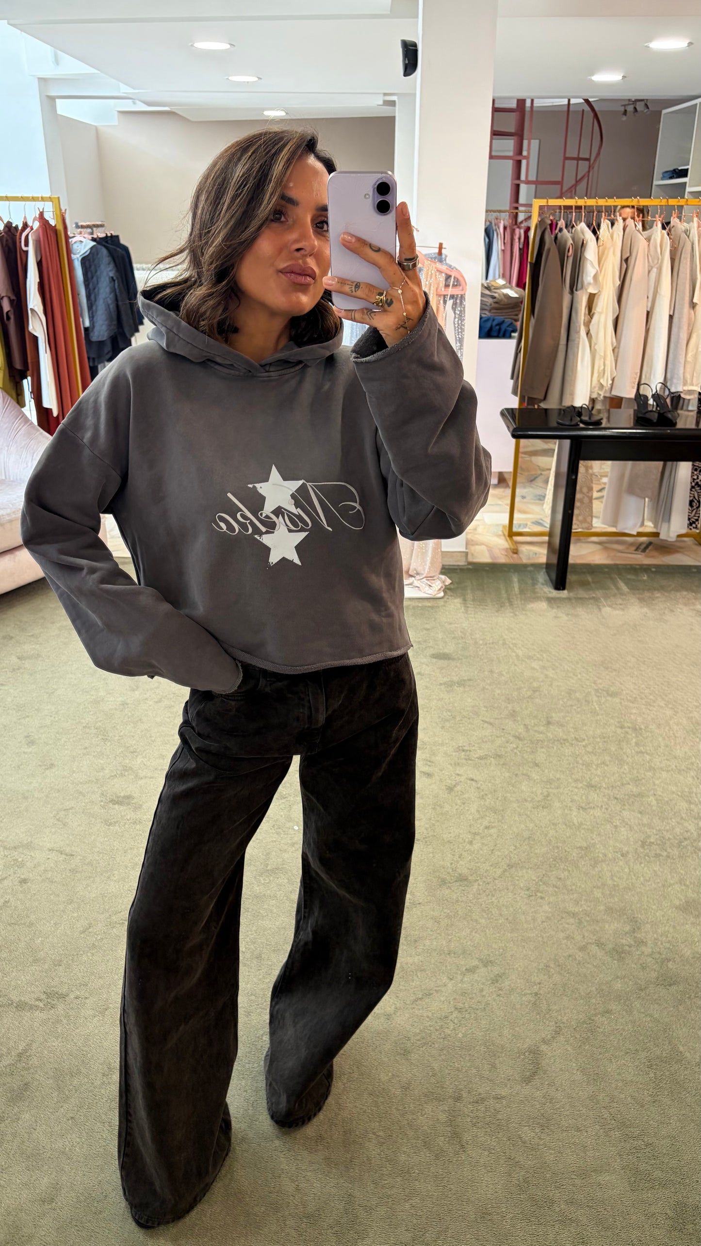 Felpa grigia con cappuccio Icon Denim