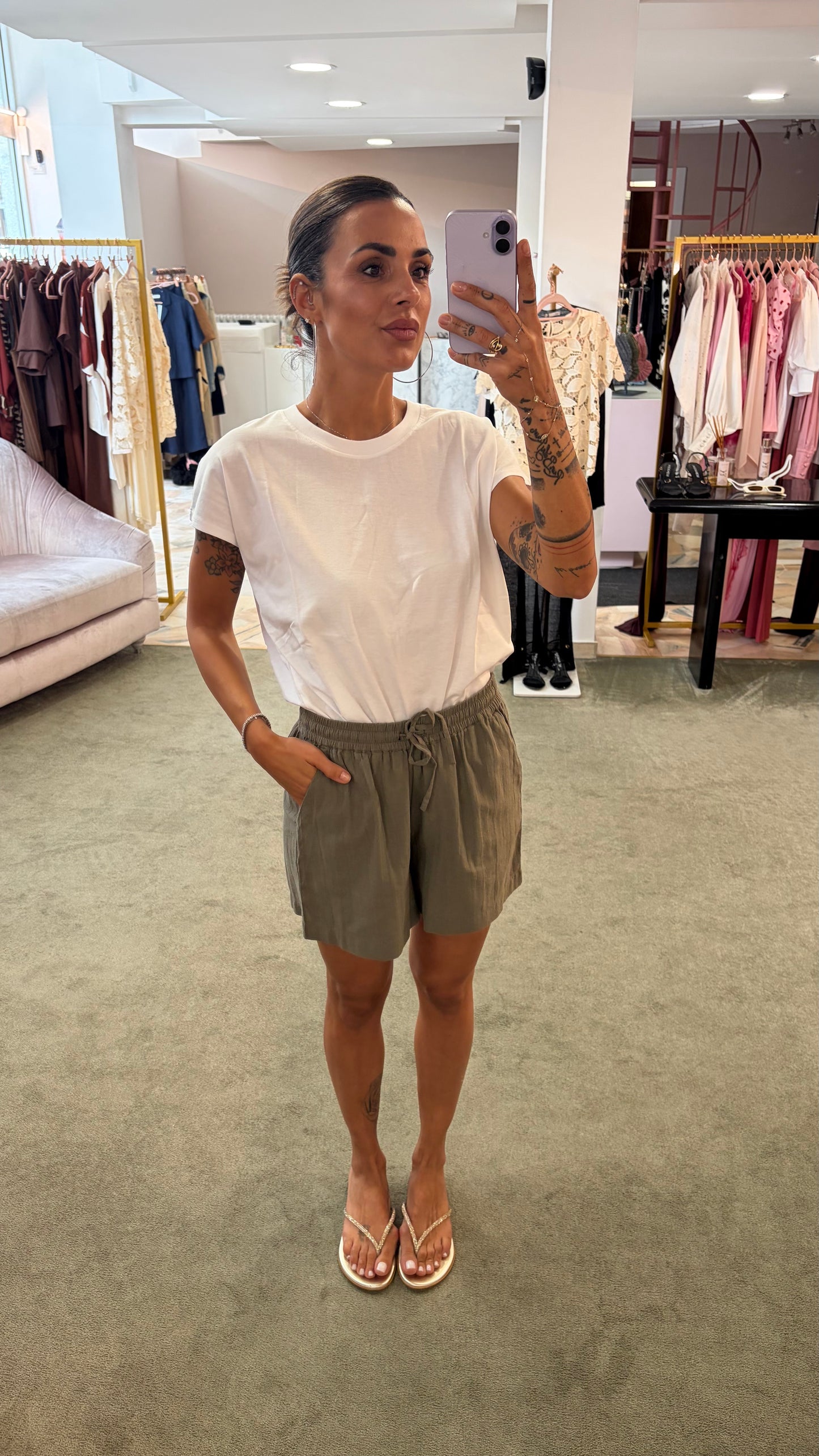 Shorts verde militare in cotone con coulisse jx