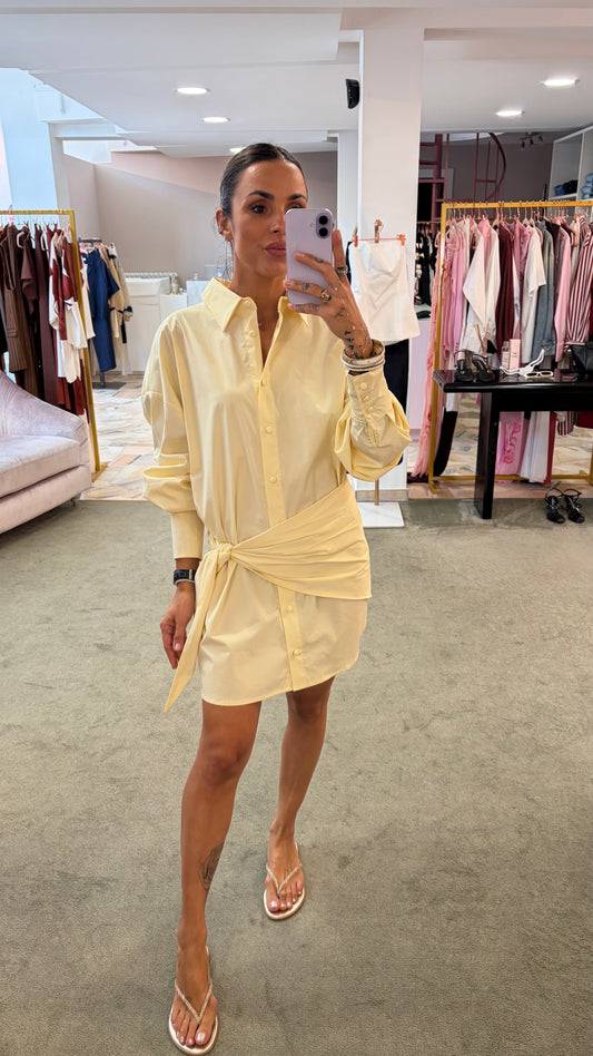 Abito camicia giallo con pareo in popeline ks