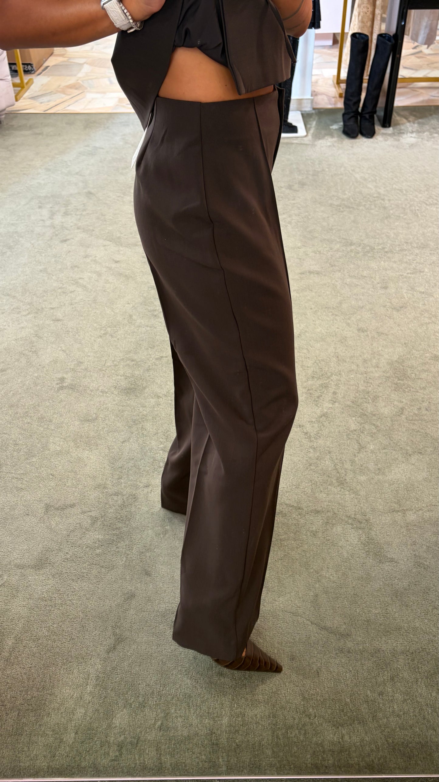 Gilet a chimono marrone testa di moro con cinturina aw