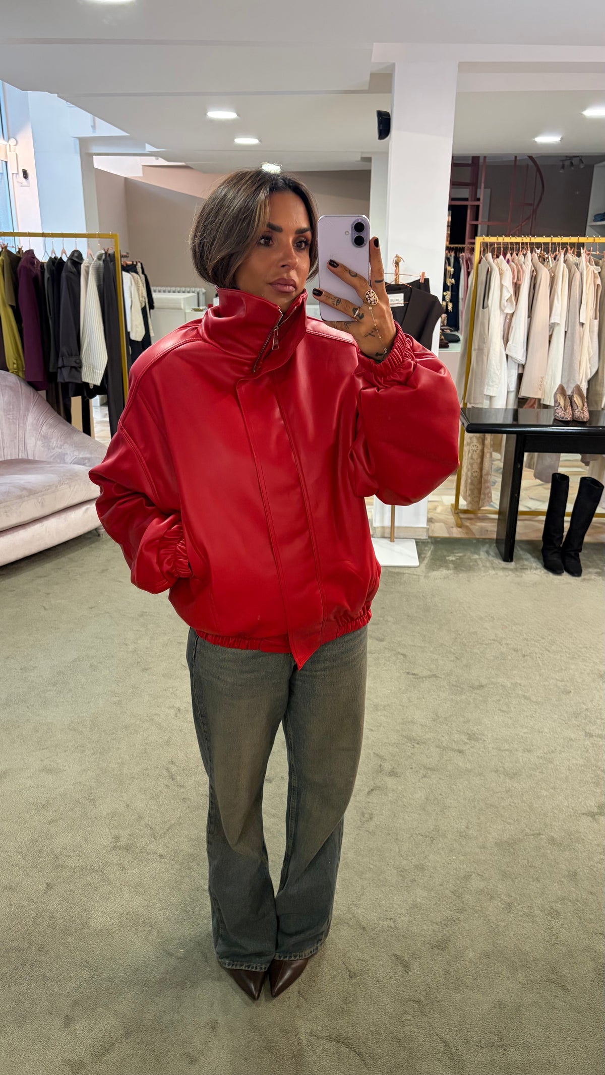 Bomber over rosso in eco pelle ks