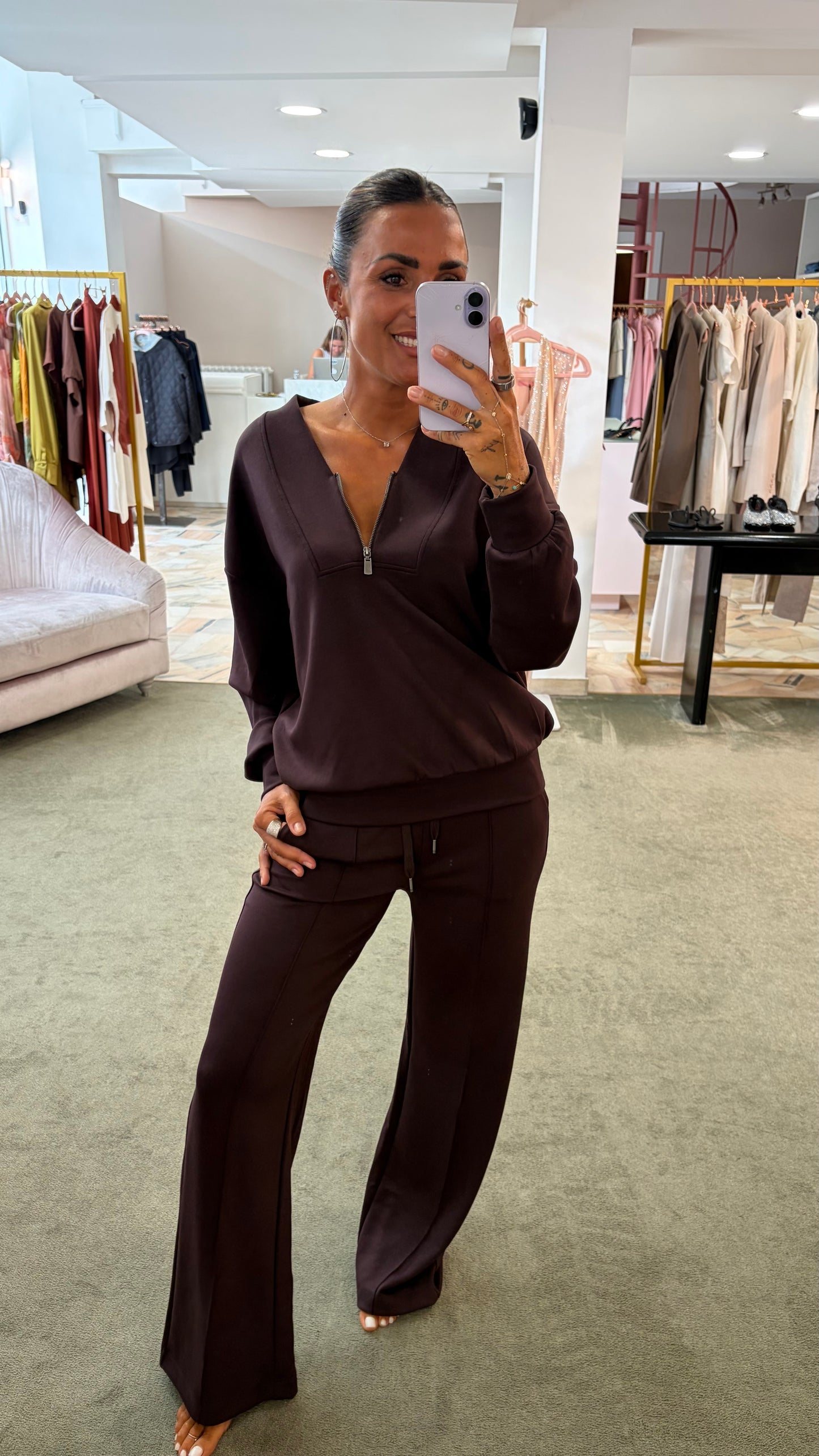 Felpa scollo a v con zip vinaccia bordeaux  in modal sy