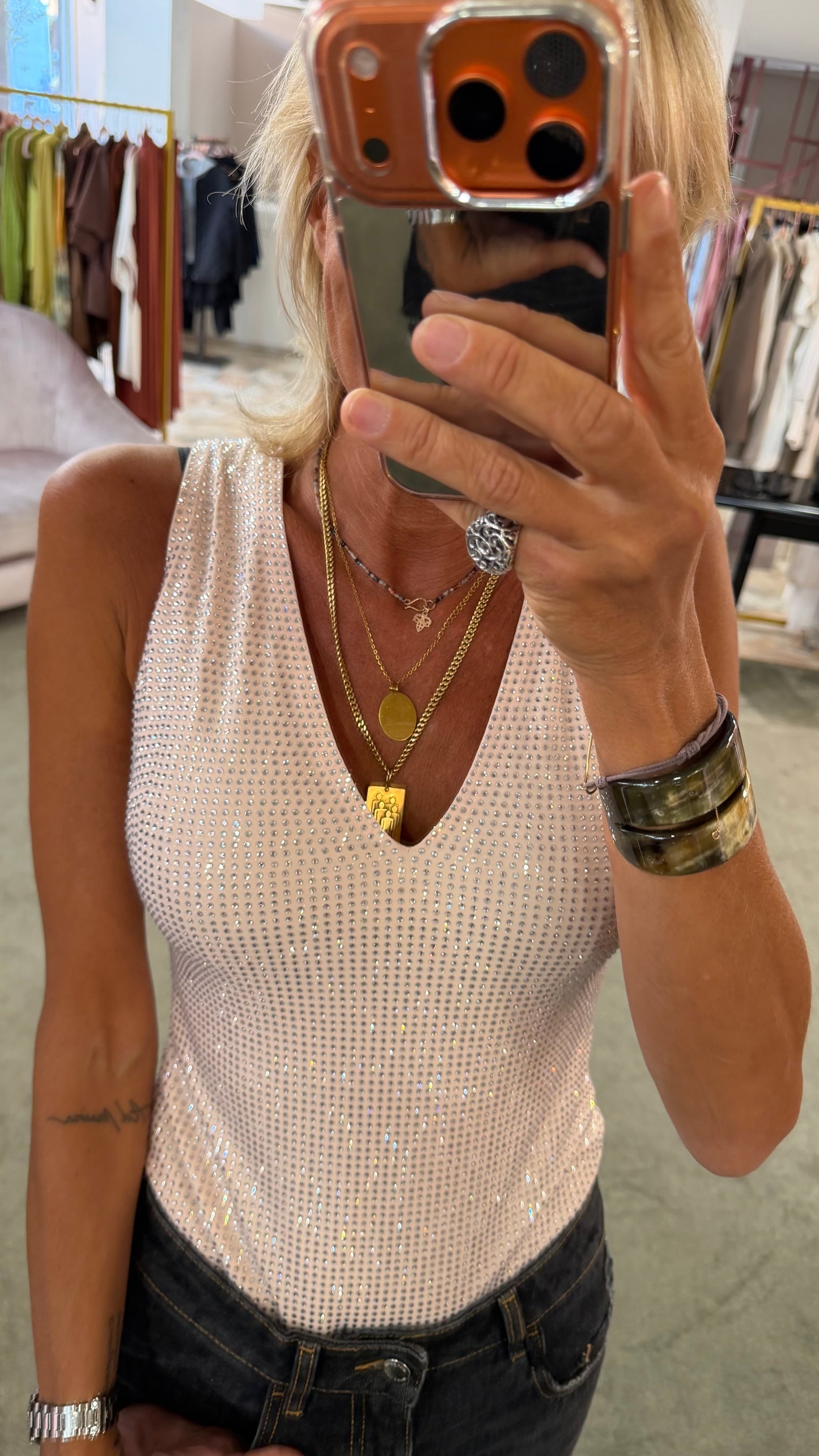 Body rosa cipria crystal smanicato scollo a v tw