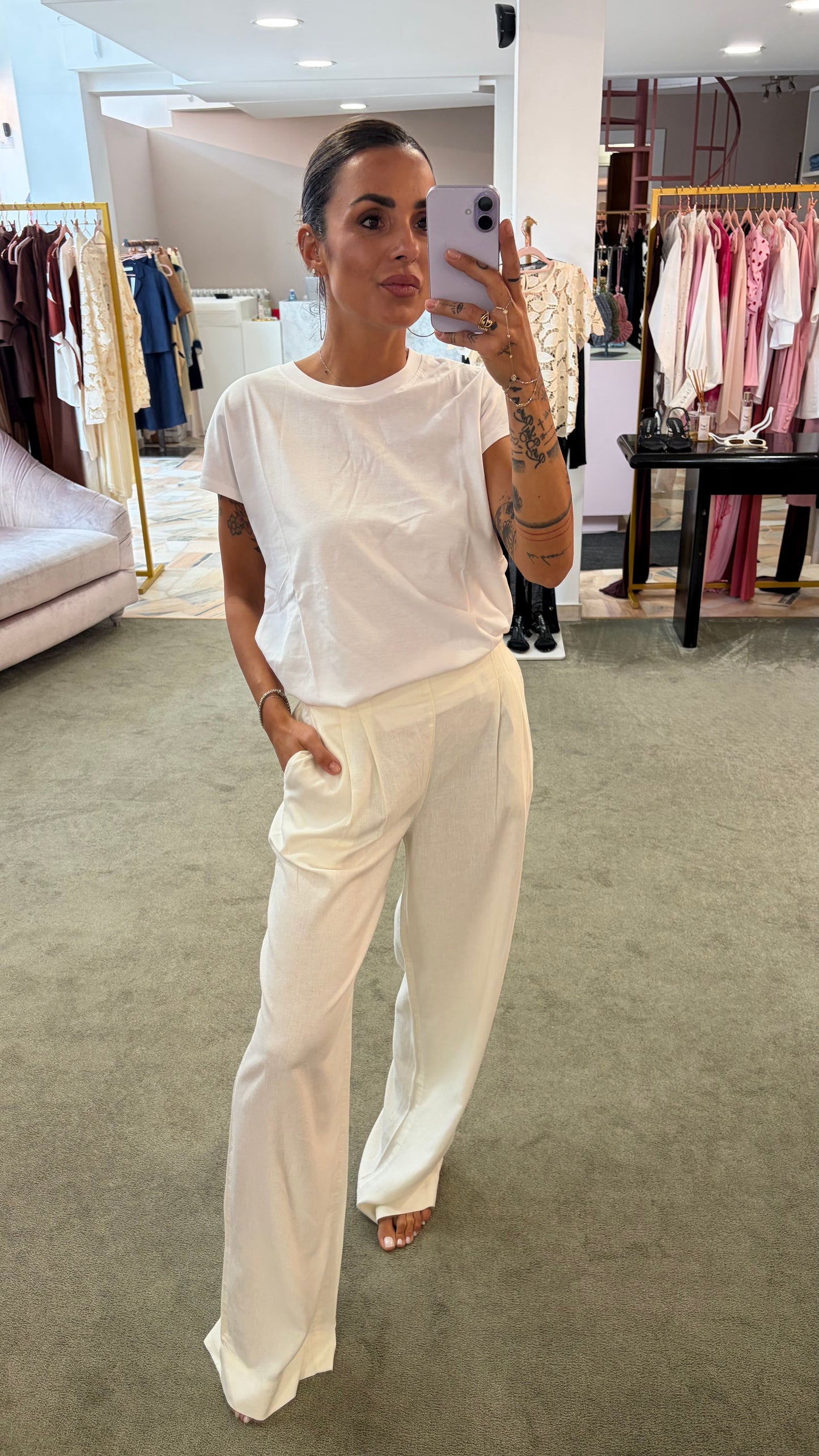 Pantaloni almira panna con pences ed elastico jx